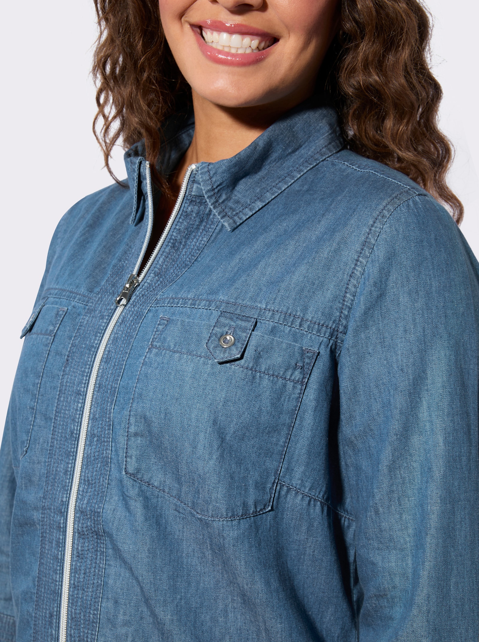 Jeansbluse mit Reissverschluss - blue-bleached