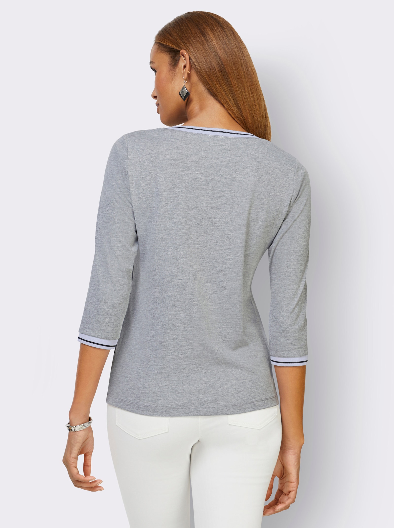 3/4-Arm-Shirt mit Web-Qualität an Ärmeln und Rücken - steingrau-weiß-bedruckt