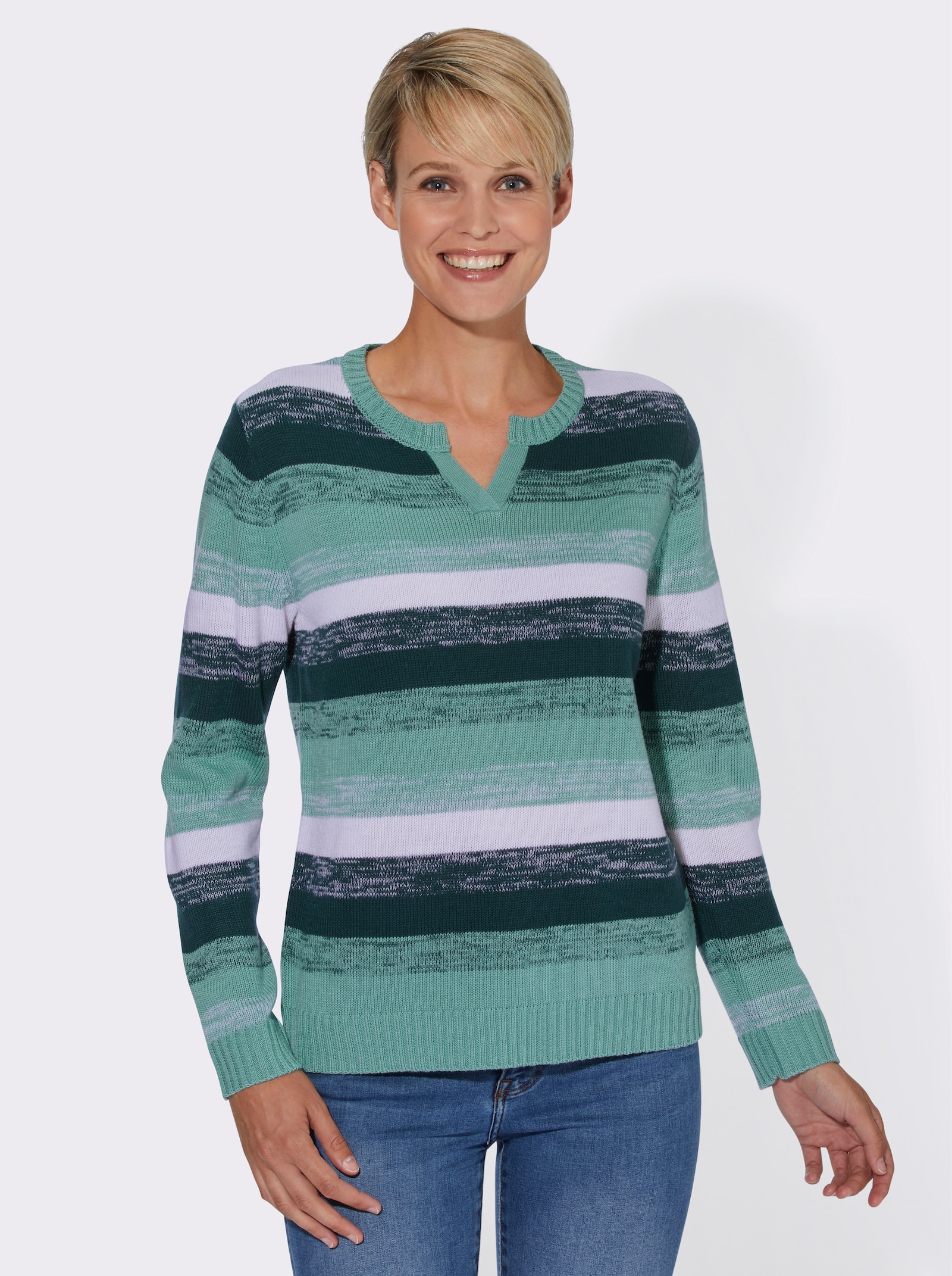 Pullover met lange mouwen in streepdessin - aquapetrol gedessineerd