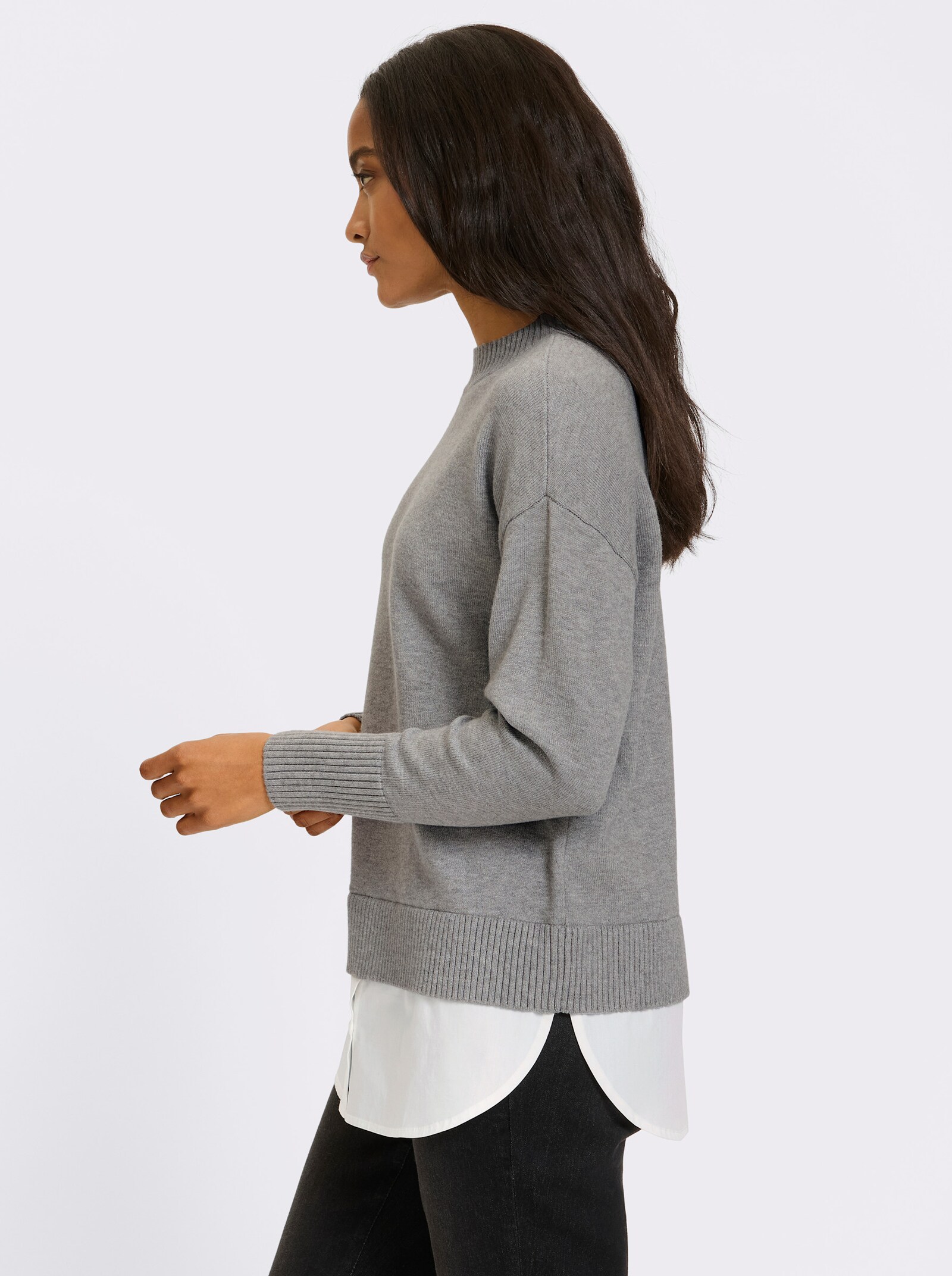 heine 2-in-1-Pullover mit Bluseneinsatz - grau-meliert