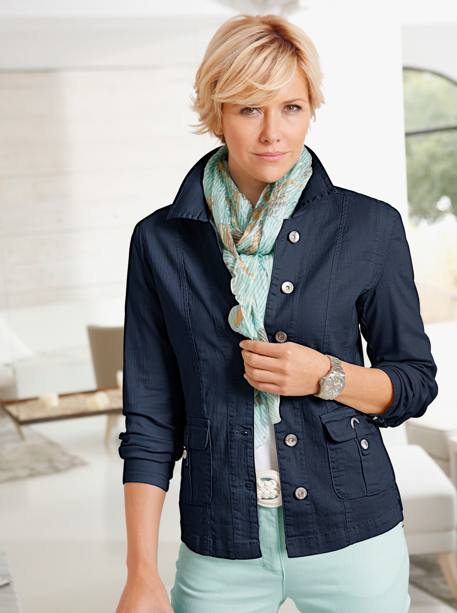 Jackenblazer in Denim-Optik - marine