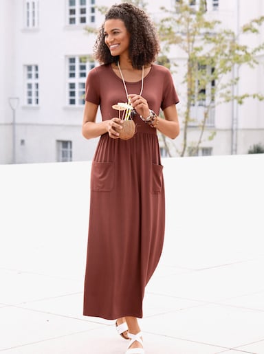 Jerseykleid mit Taschen - rotbraun