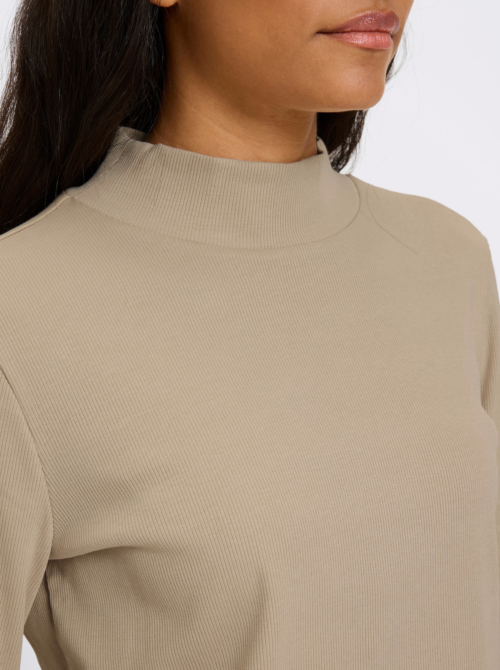 heine Stehkragenshirt in Feinripp-Qualität - beige