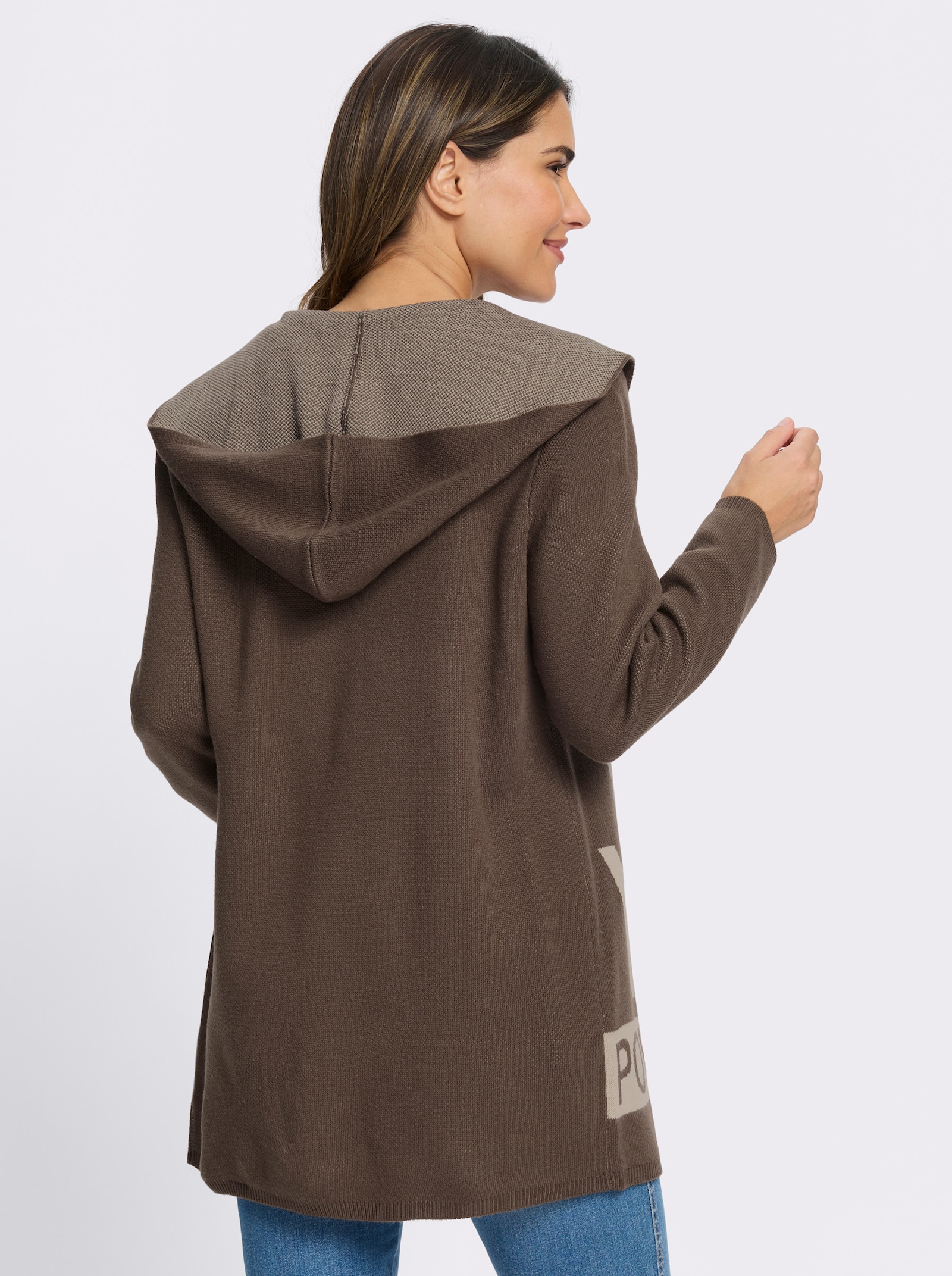 Longstrickjacke - schoko-beige-gemustert