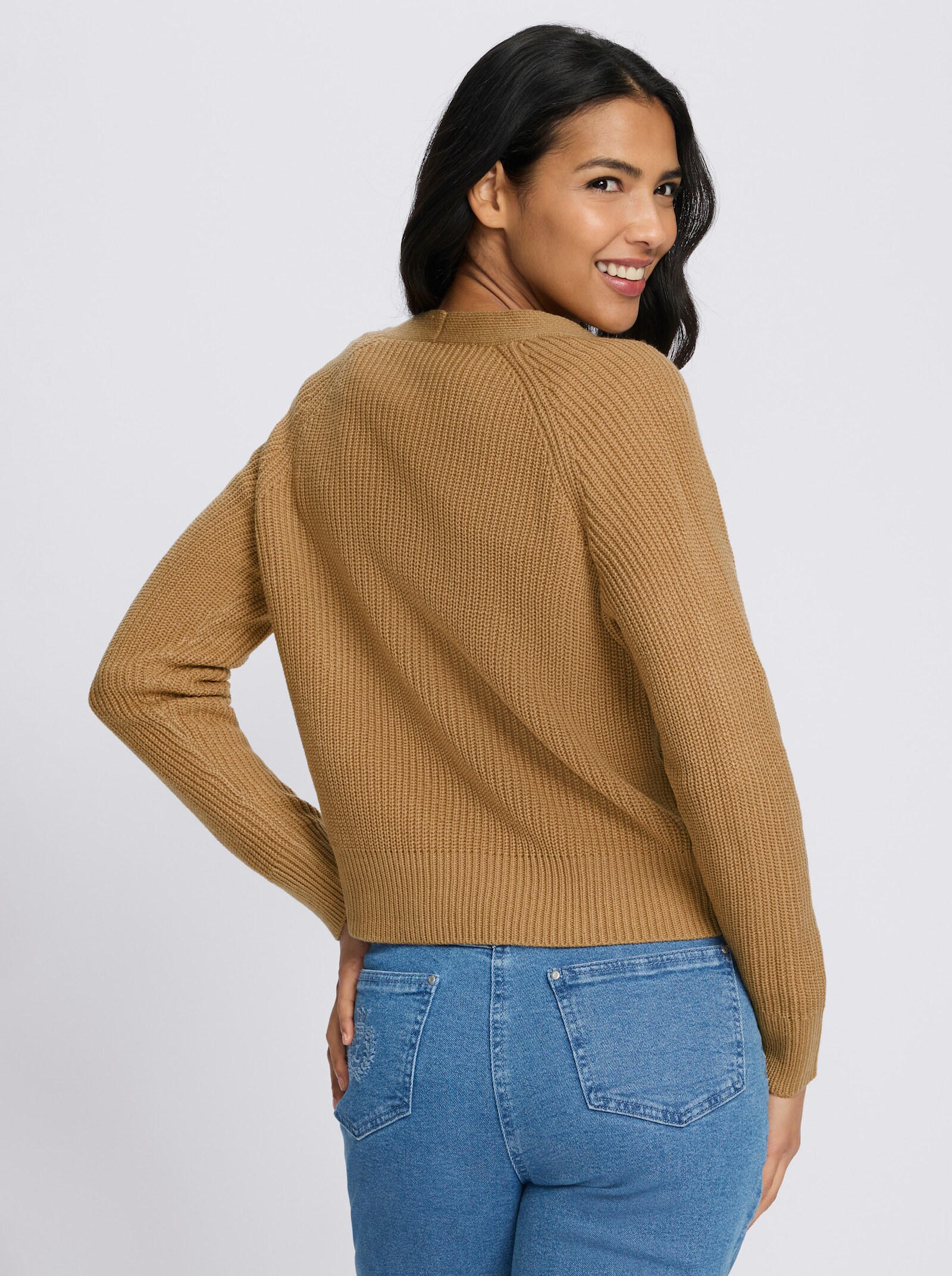 Strickjacke im Patentstrick - camel