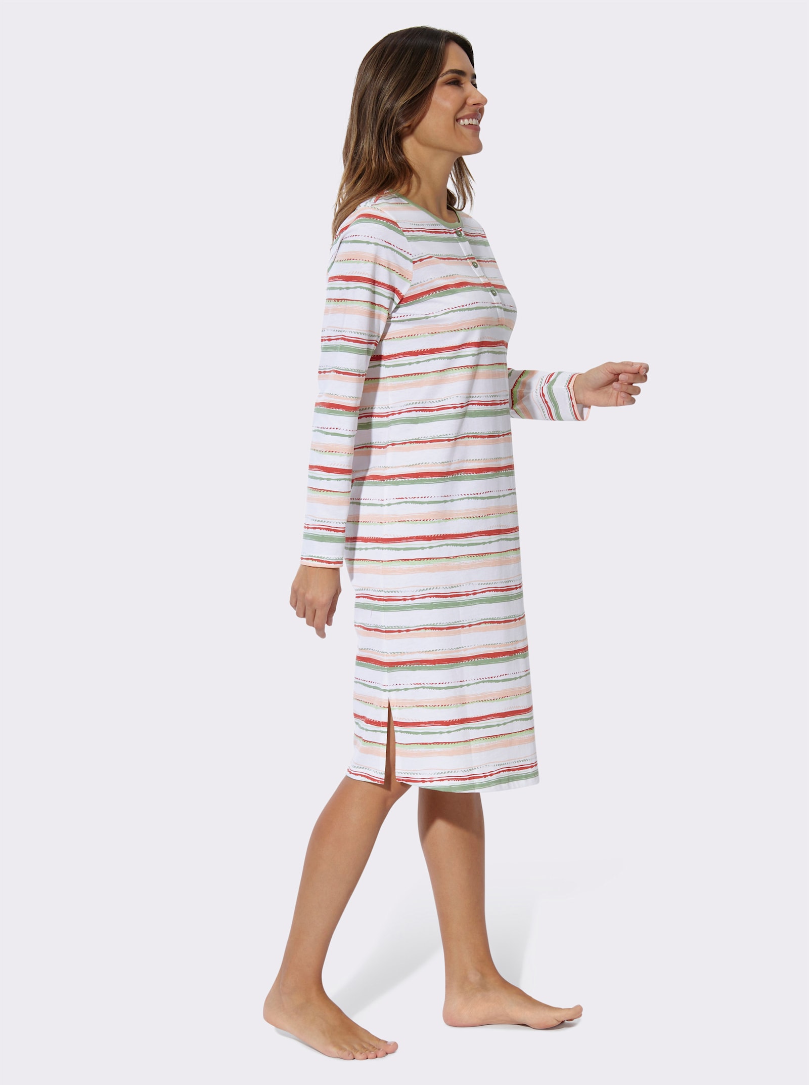 Nachthemd mit Seitenschlitzen, geringelt - eucalyptus-geringelt