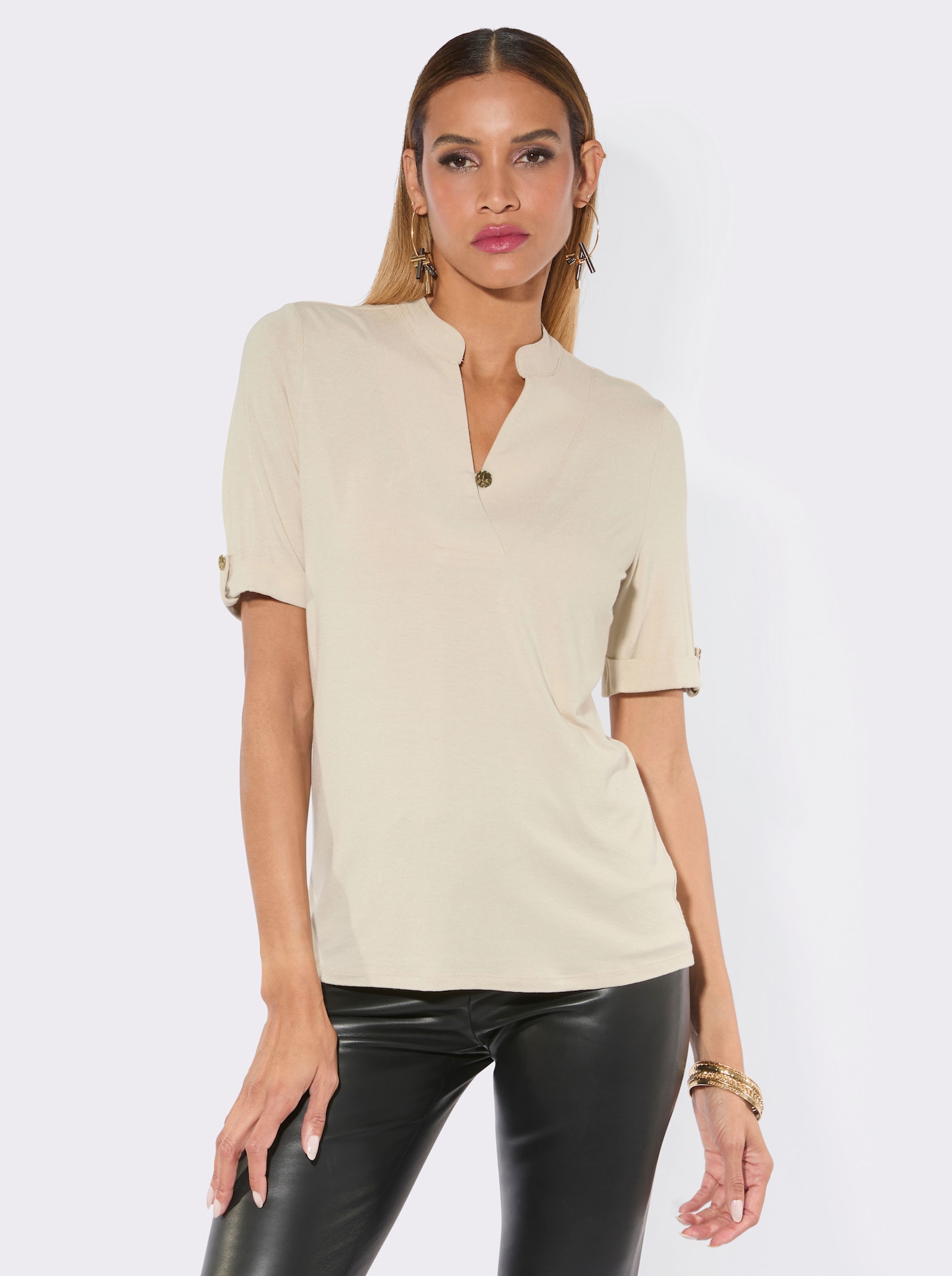 Shirt mit Schlingenknopf-Verschluss - sand