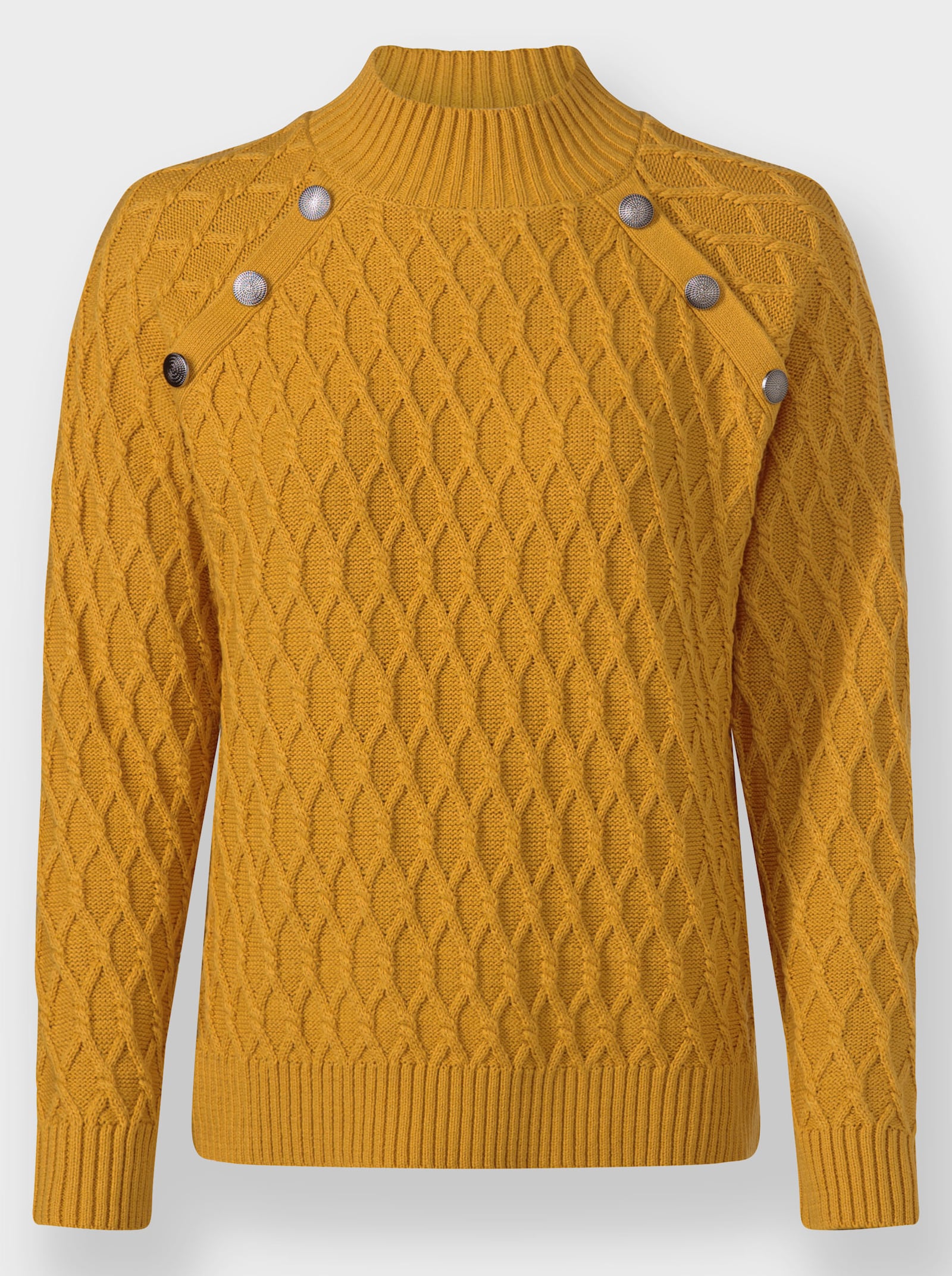 Stehkragenpullover mit Rauten-Zopfmuster - ocker