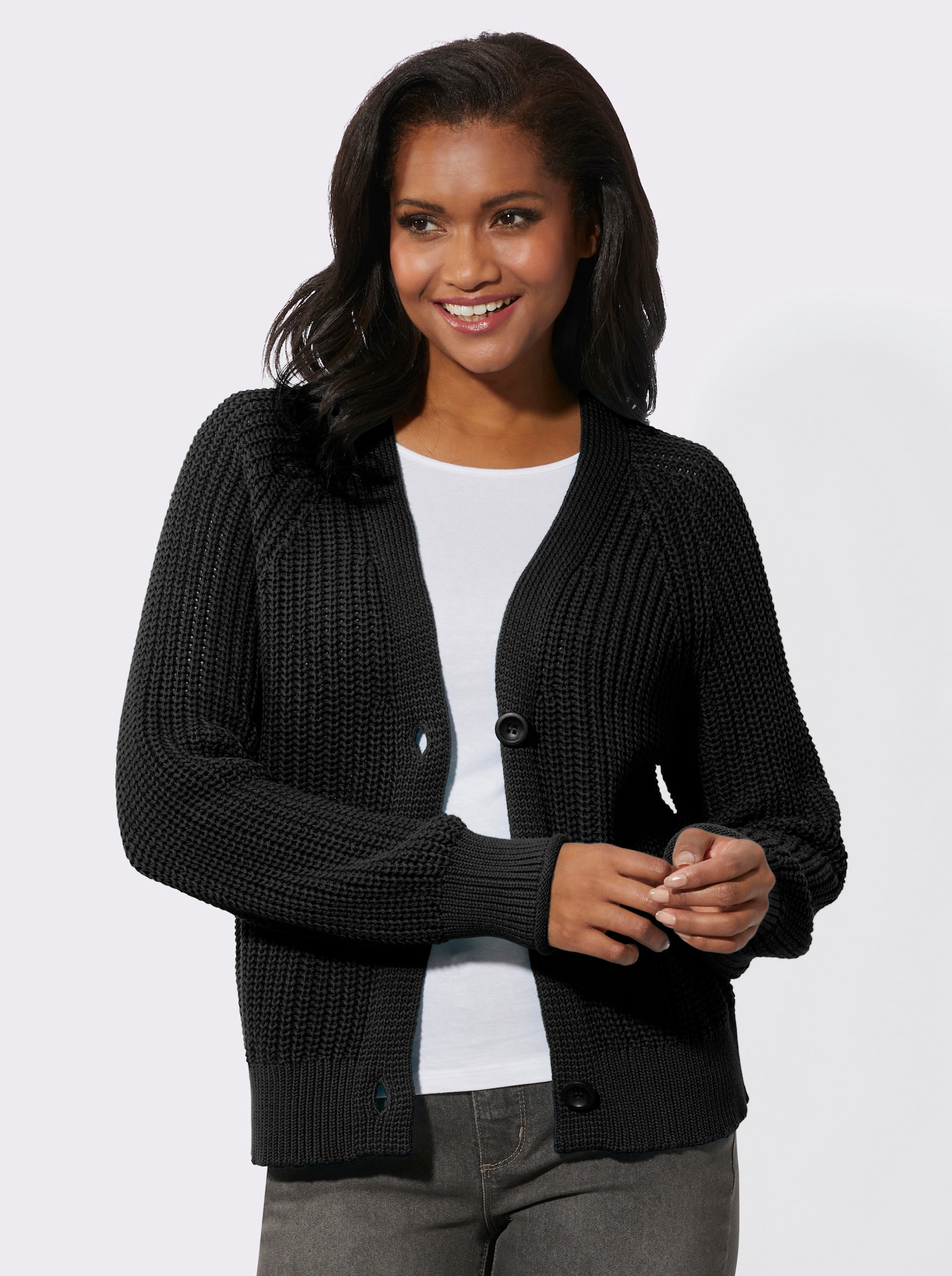 Kofta i grovstickat mönster - svart