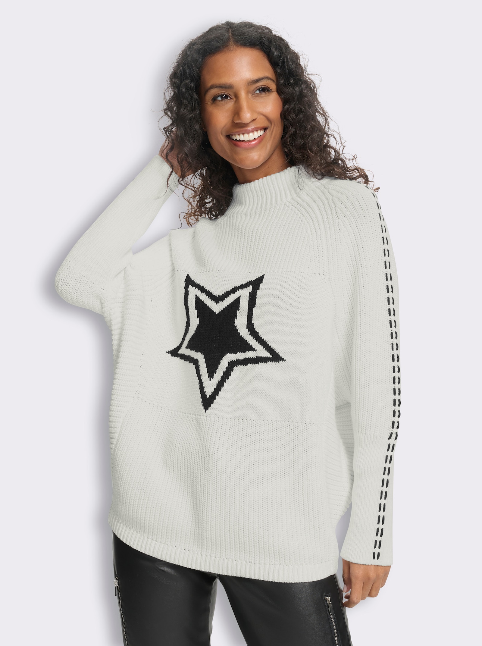 heine Stehkragenpullover mit Fledremausärmel - weiß