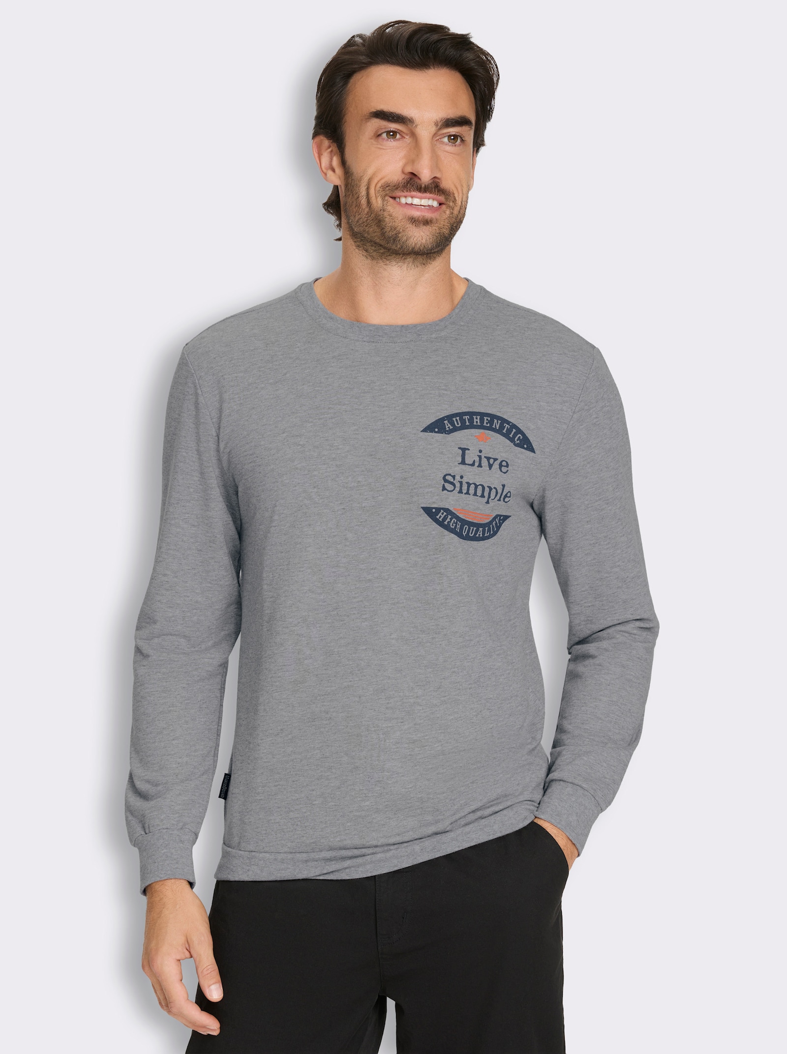 Marco Donati Sweatshirt in Melange-Optik, mit Print - grau-meliert