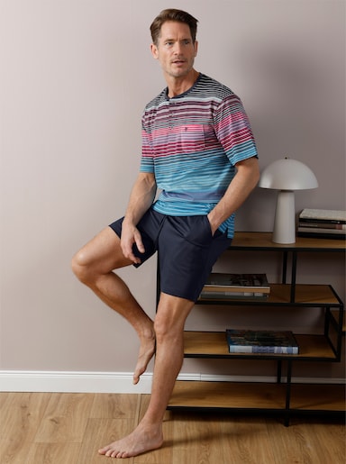 Hajo Shorty in Klima-Komfortfaser-Qualität - marine-türkis-gestreift