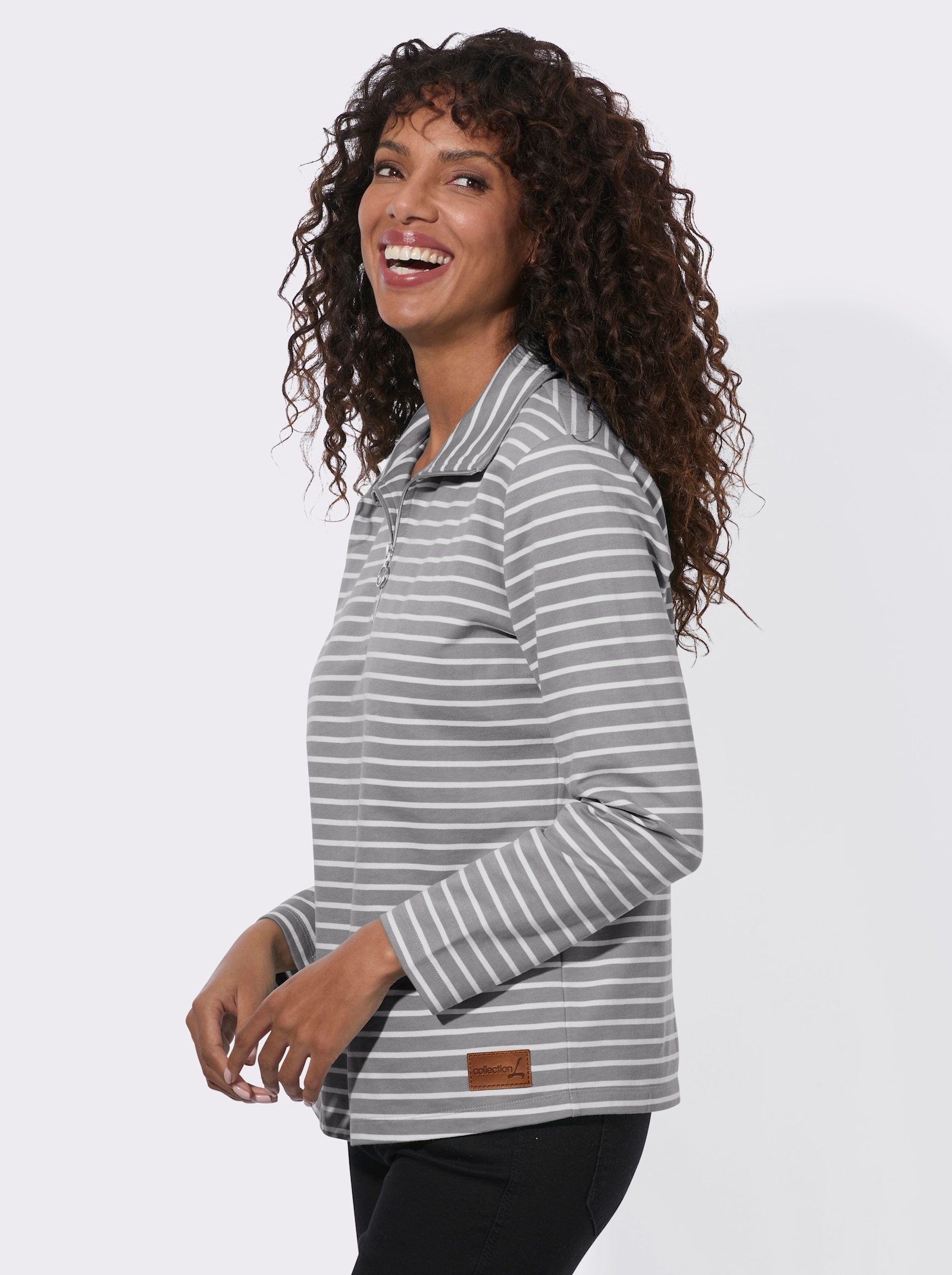  Sweatshirt im sportiven Ringelmuster - steingrau-ecru-geringelt