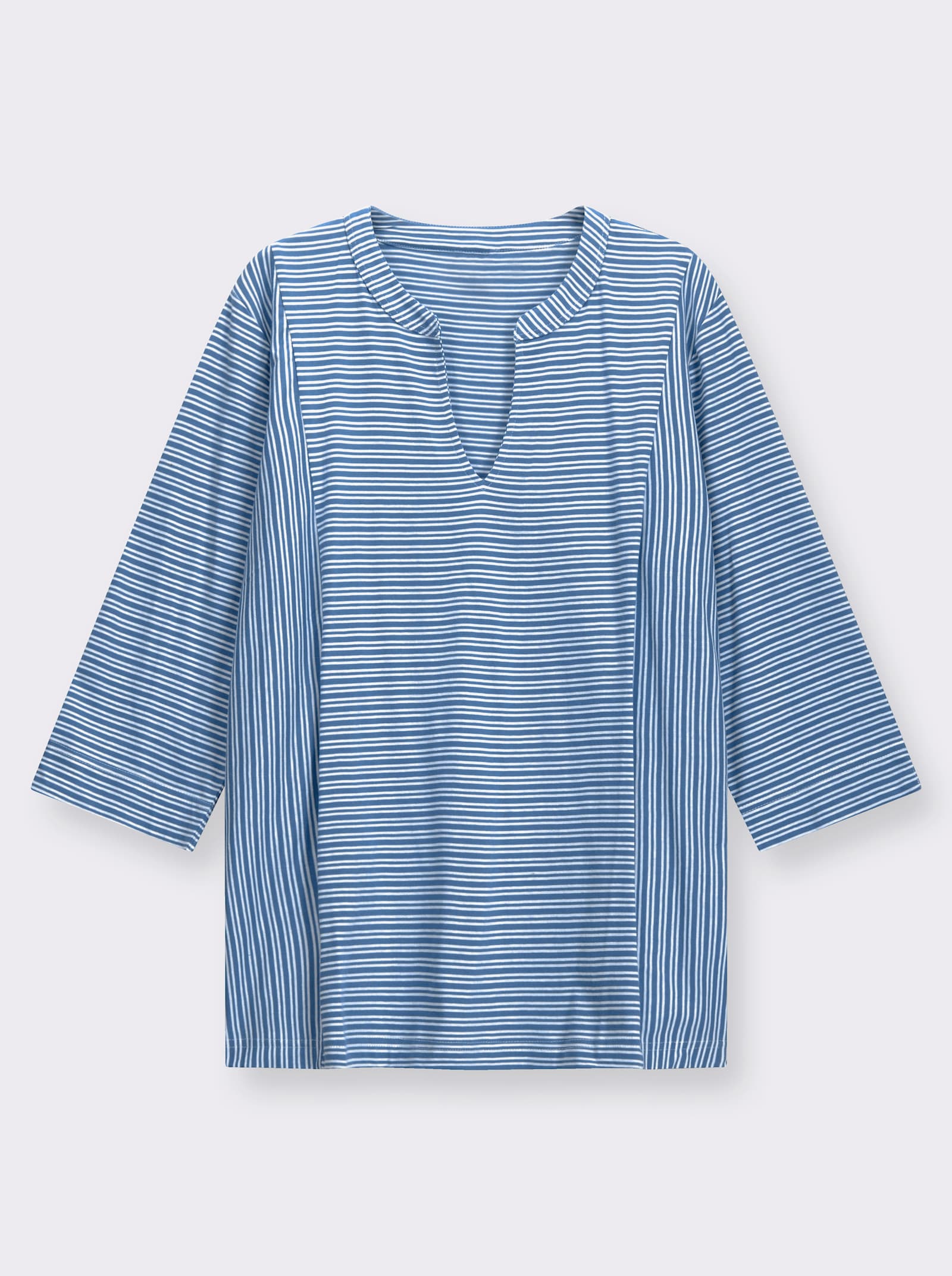 3/4-Arm-Shirt mit Ringel-Muster, garngefärbt - mittelblau-weiß-gestreift