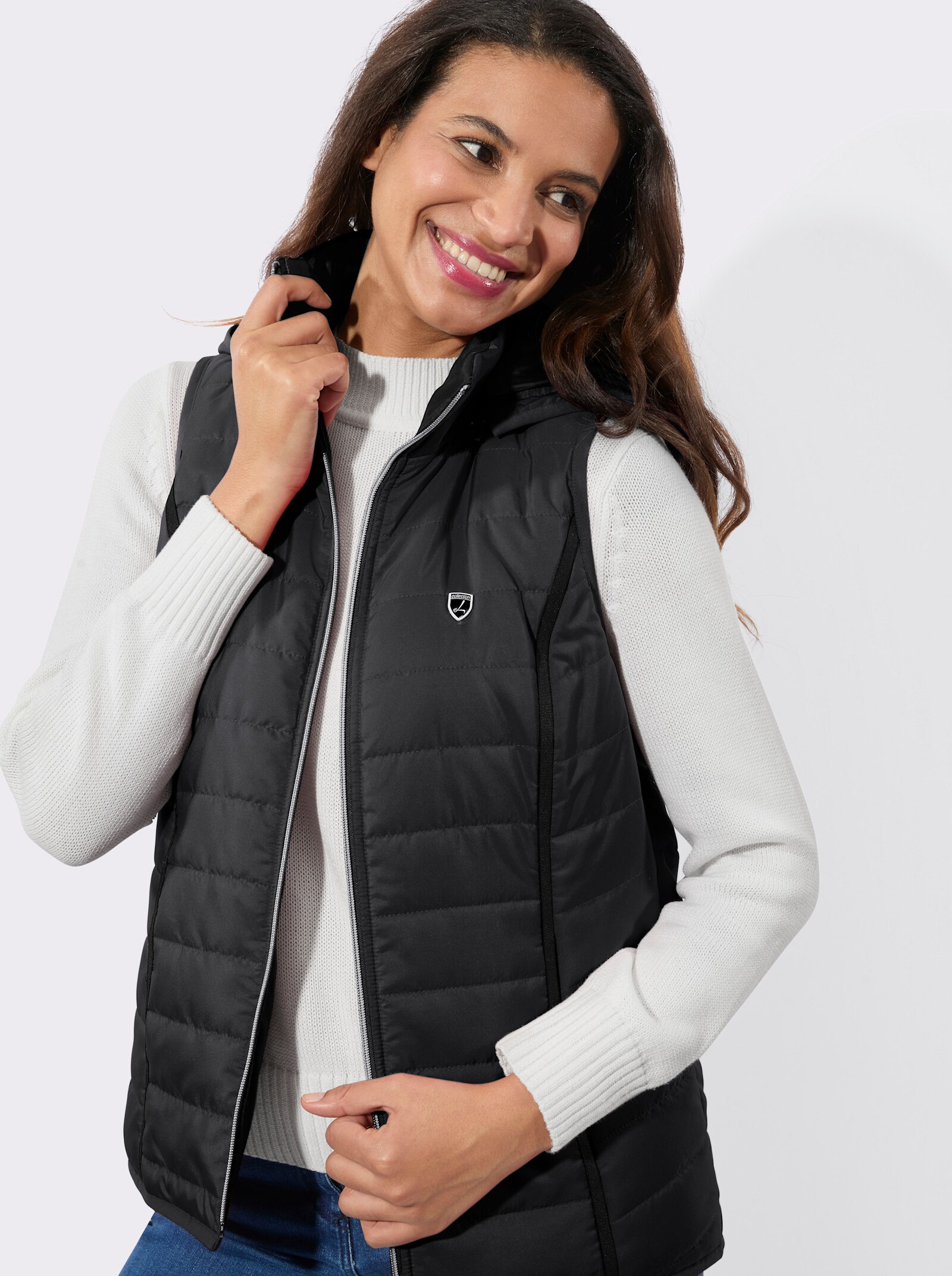 Steppweste mit abnehmbarer Kapuze - schwarz