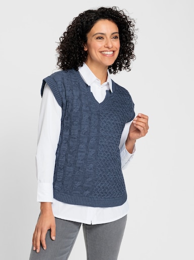 Pullunder mit Rauten- und Zopfmuster - rauchblau