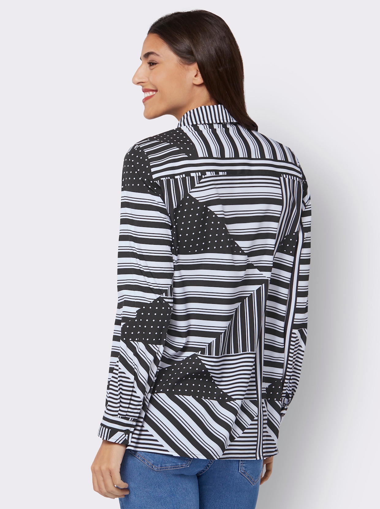 Longline blouse - wit/zwart geprint