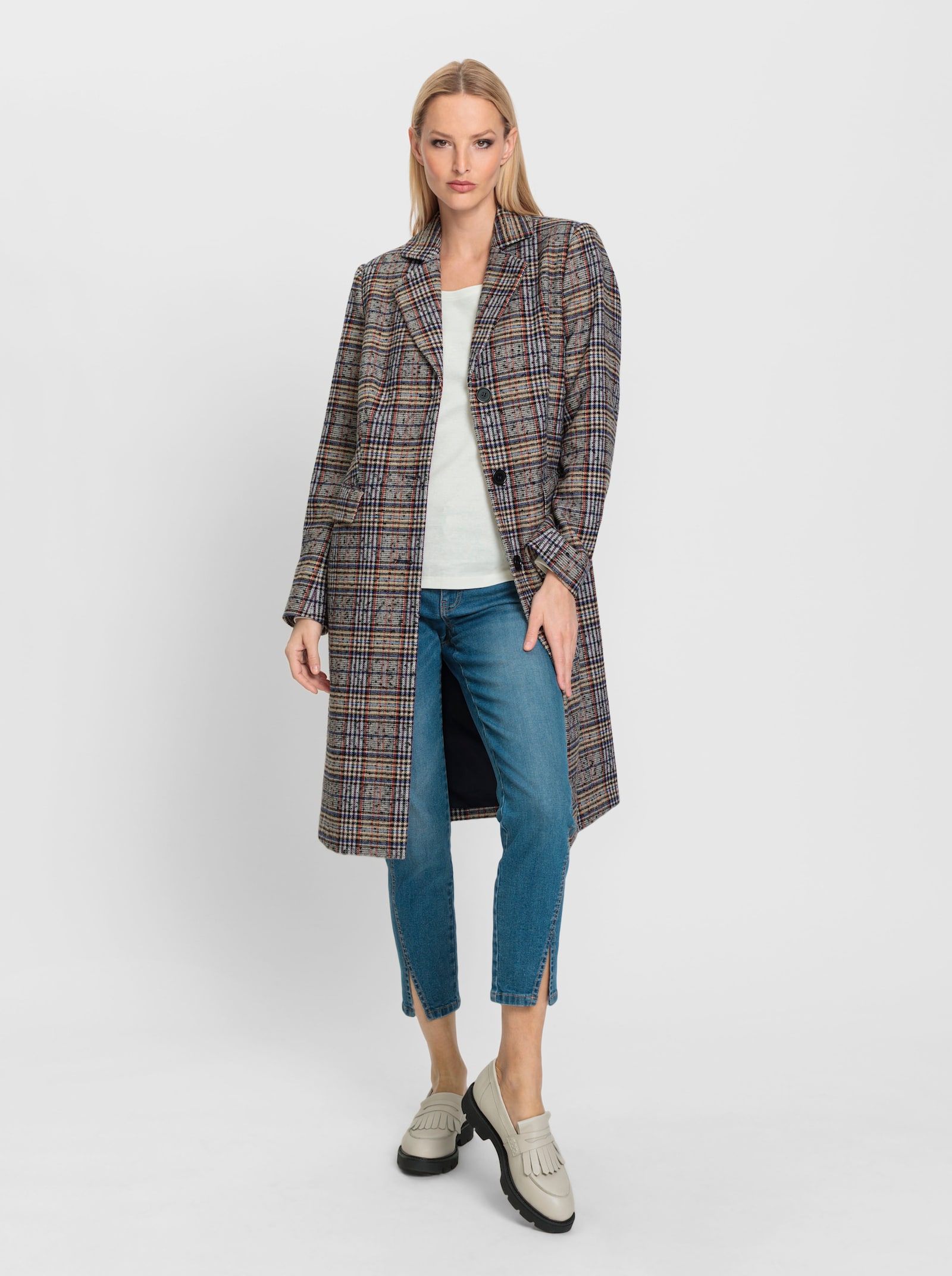 heine Wintermantel mit Schulterpolstern - sand-traube-kariert