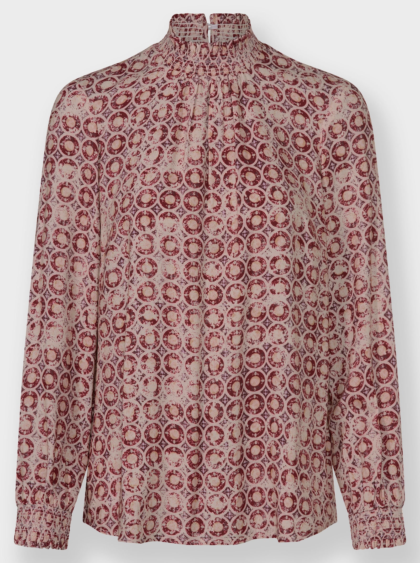 Blouse met print en sluiting in de nek - ivoor/mauve bedrukt