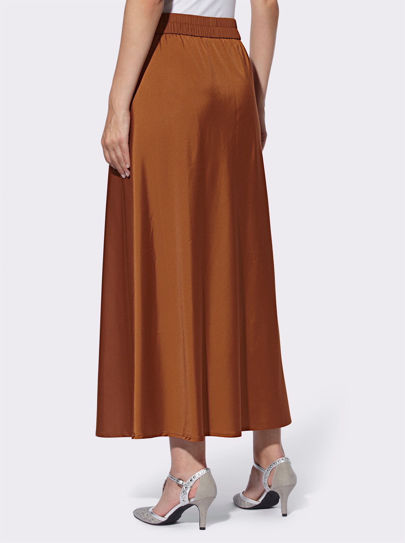 heine Satinrock in leicht ausgestellter Form - cognac