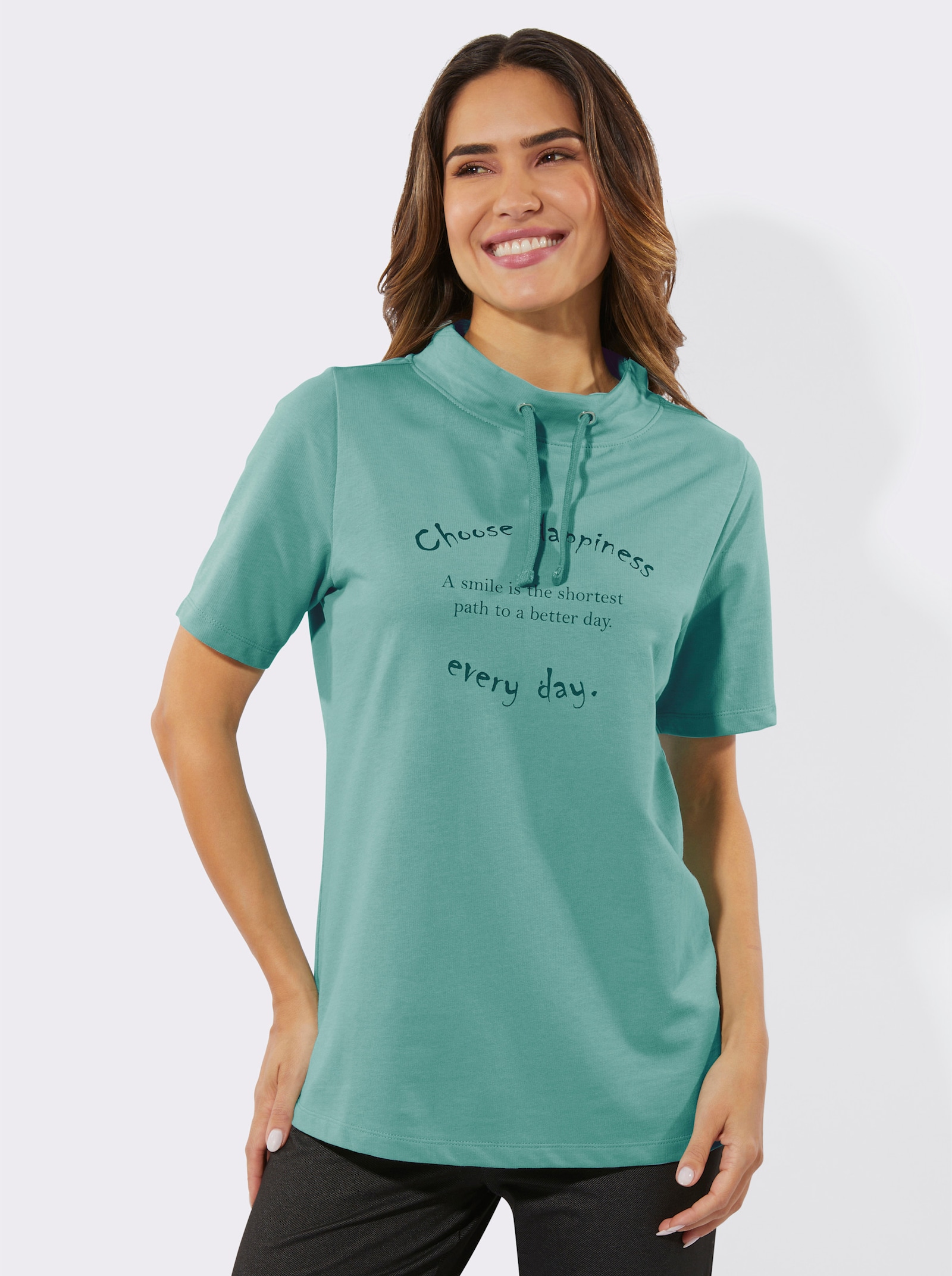 Kurzarmshirt mit weiterem Stehkragen - salbei