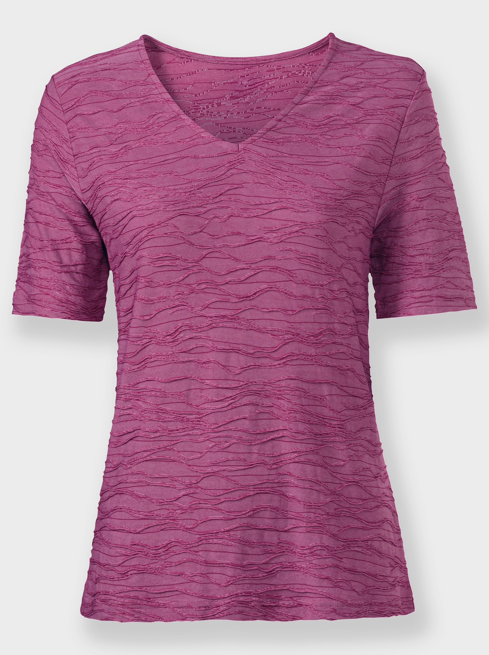 Shirt met V-hals en jacquardgolfpatroon - magenta gemêleerd