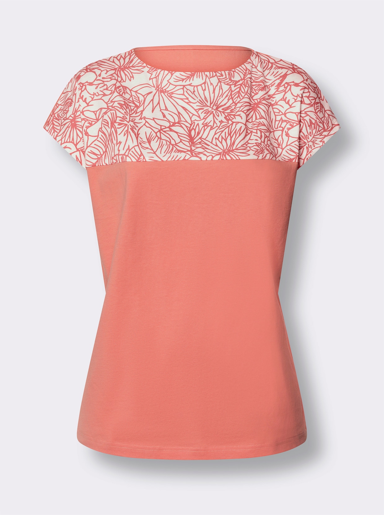 Shirt met boothals - ecru/flamingo bedrukt