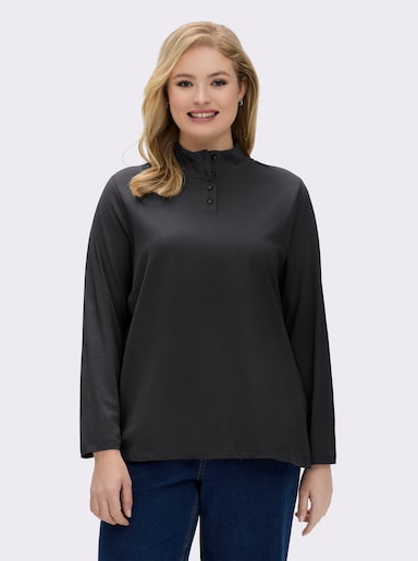 Stehkragenshirt mit Schmuckknöpfen - schwarz