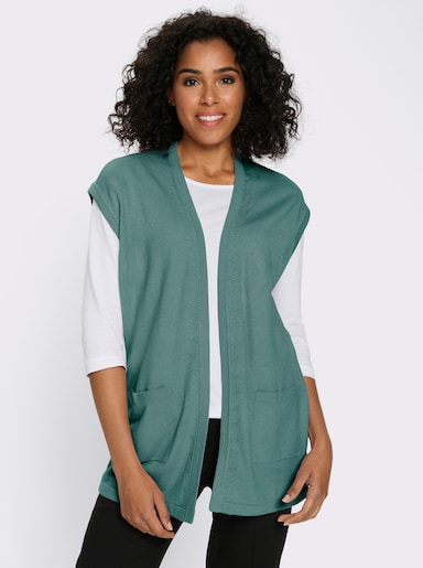 Mouwloos vest in lang model - salie