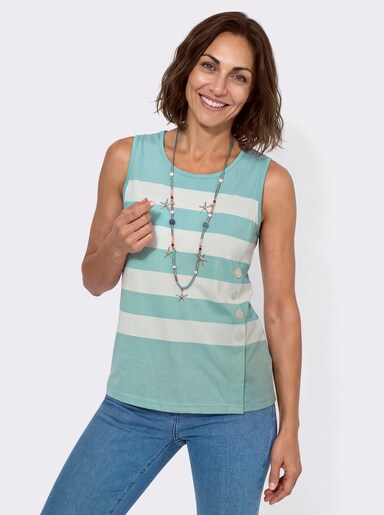 Shirttop mit Deko-Knopfleiste - mint-ecru-gemustert