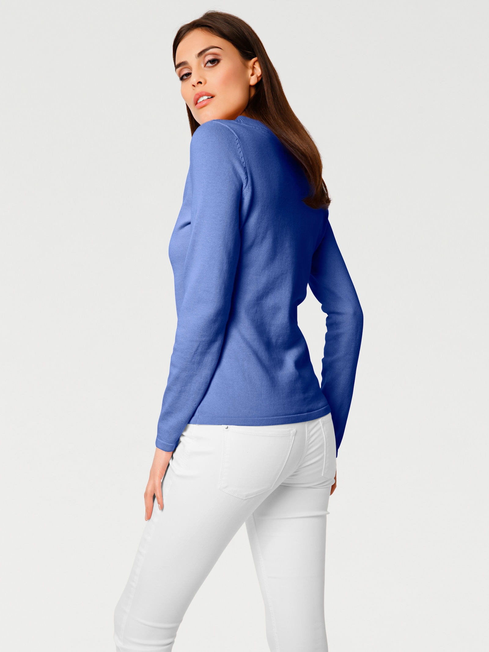 heine V-Ausschnitt-Pullover aus reiner Baumwolle - royalblau