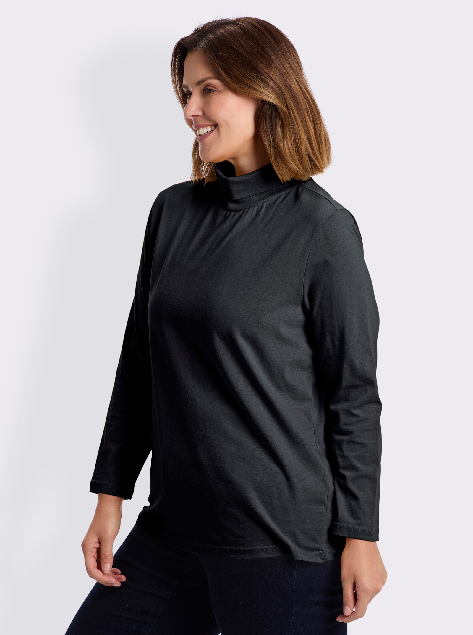 Rollkragenshirt mit langen Ärmeln - schwarz