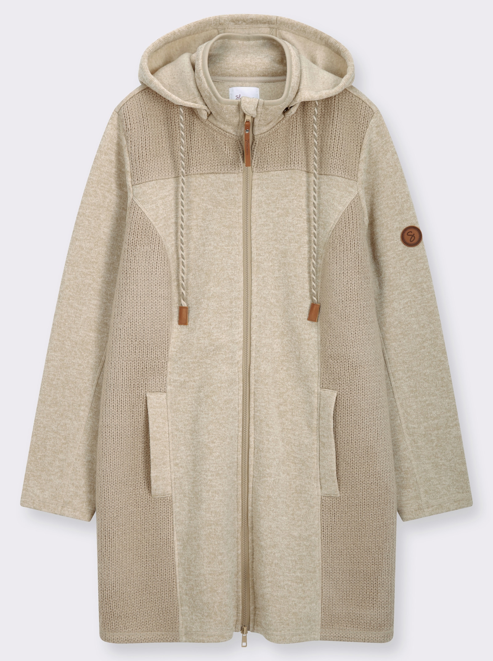 sheego Strickfleecejacke in Longform - beige-elfenbein-meliert
