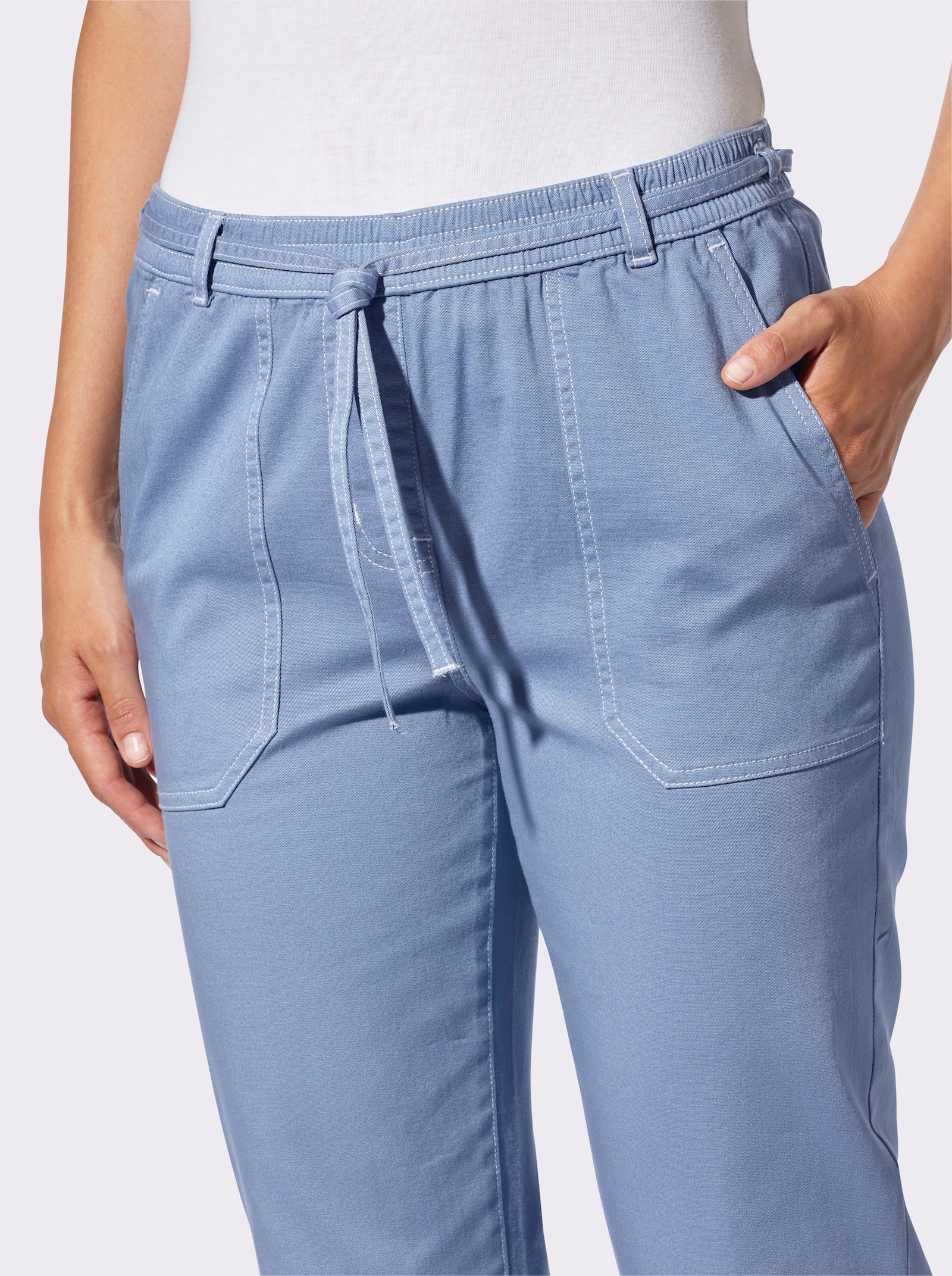 7/8-Jeans Schlupfform, mit Dehnbund - taubenblau