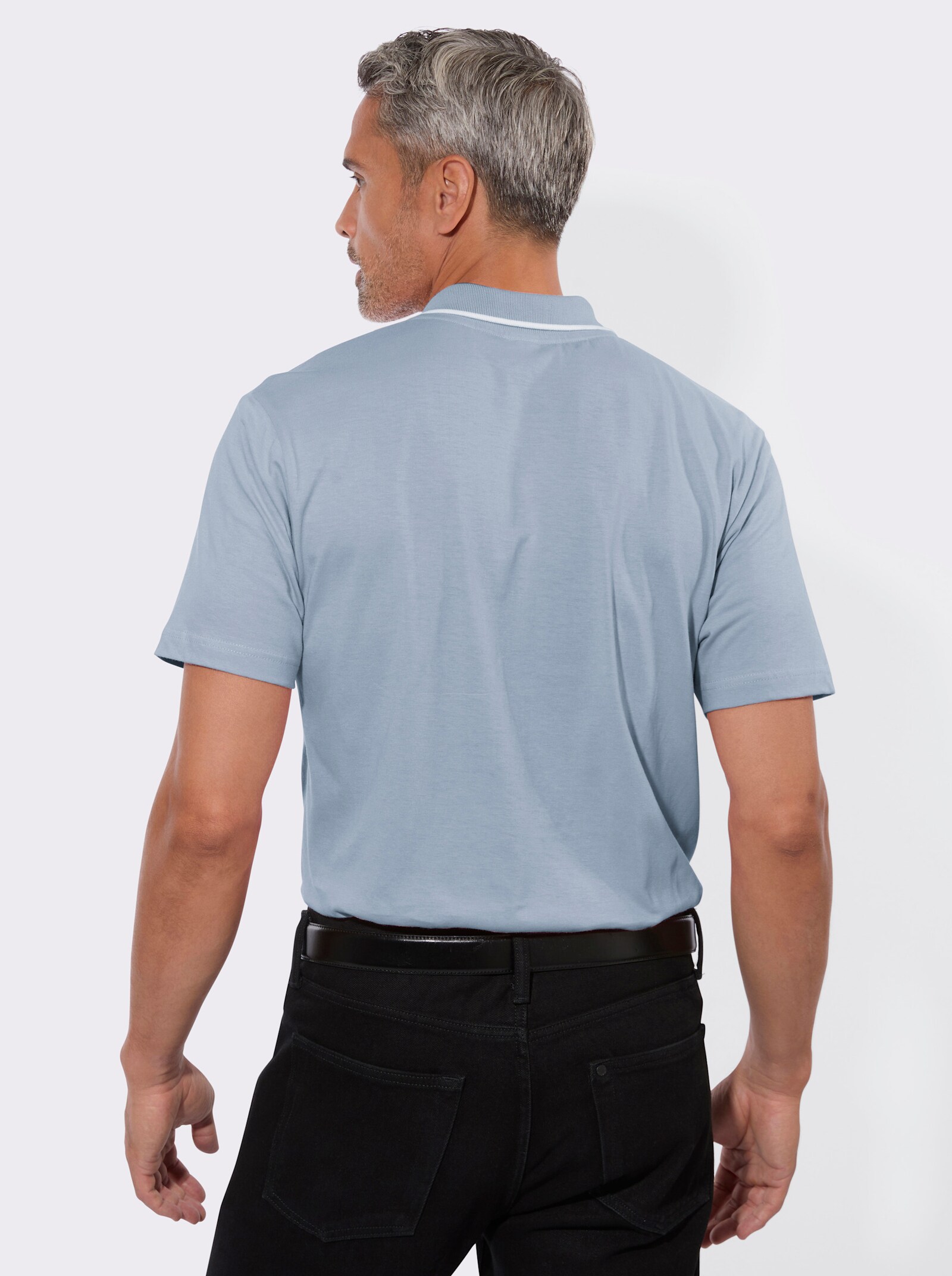 Poloshirt mit Kontrast-Details - eisblau