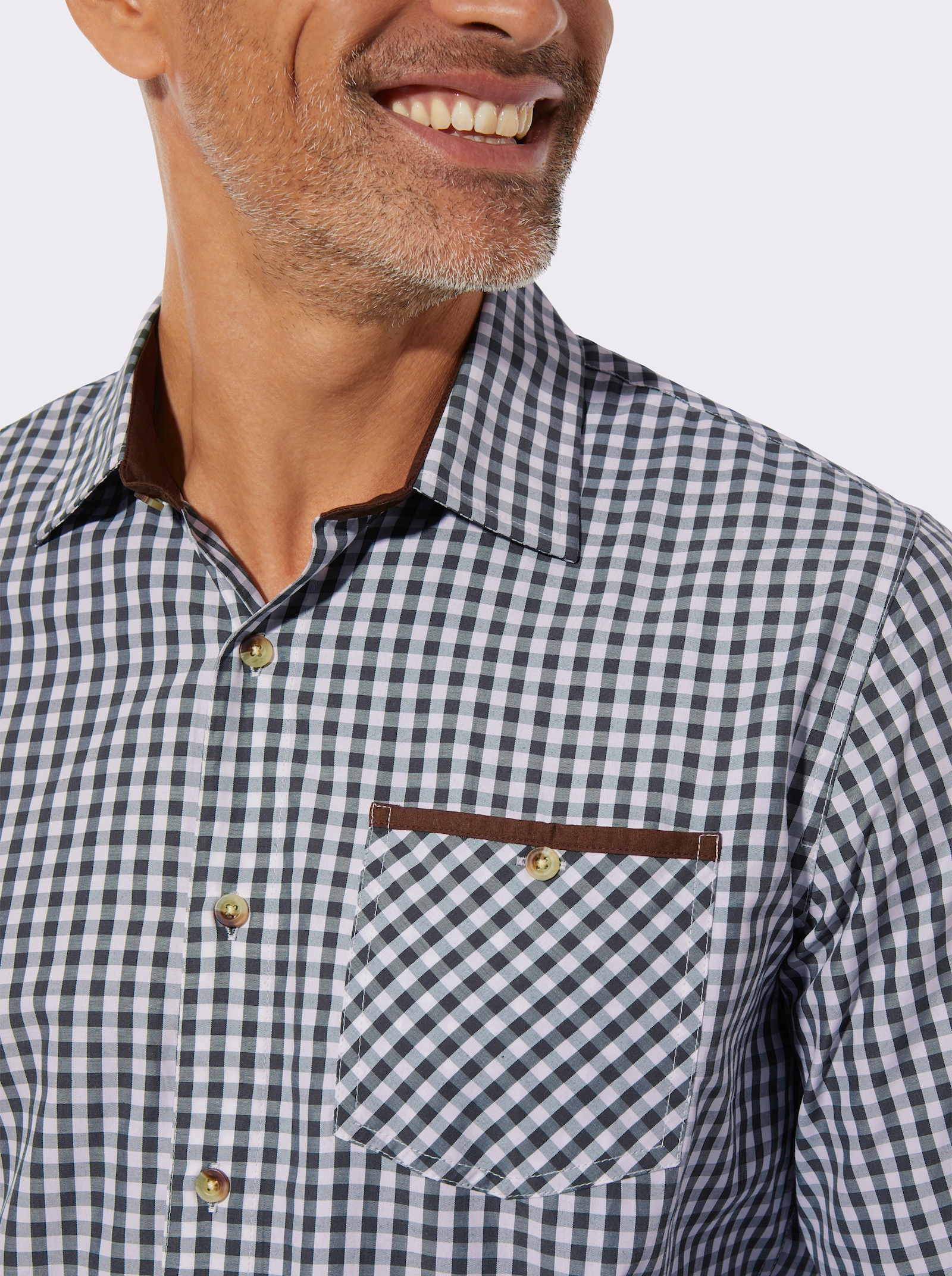 Rutig skjorta med knappar i hornimitation - marin, rutig