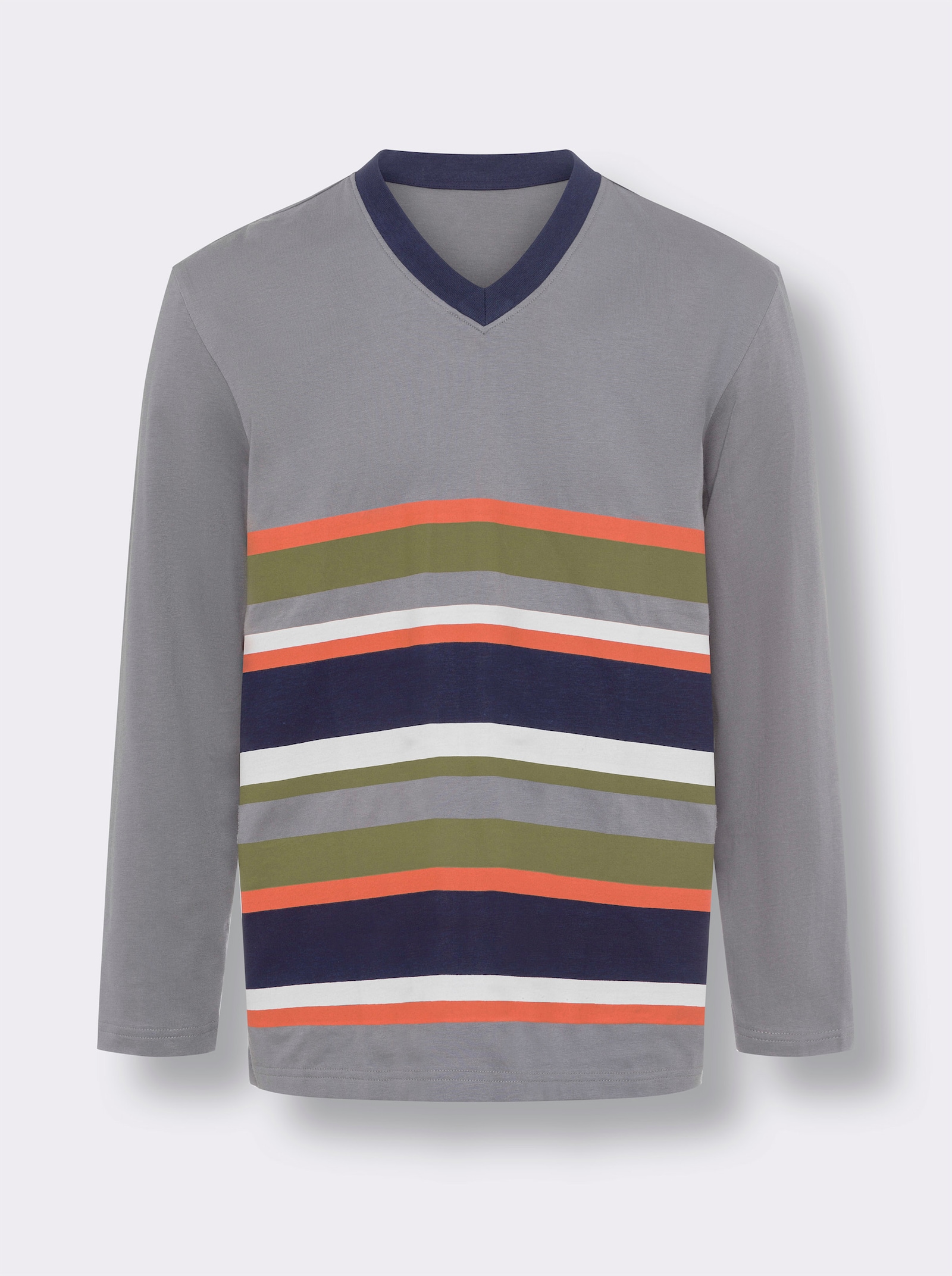 Schlafanzug mit Streifendruck - steingrau-marine