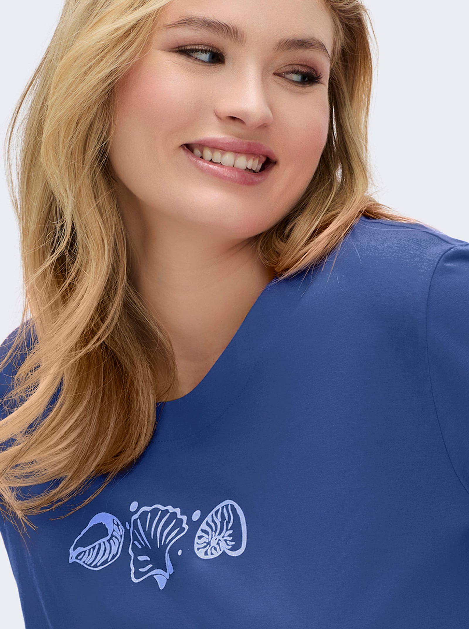Kurzarmshirt mit Muschel-Druck - royalblau