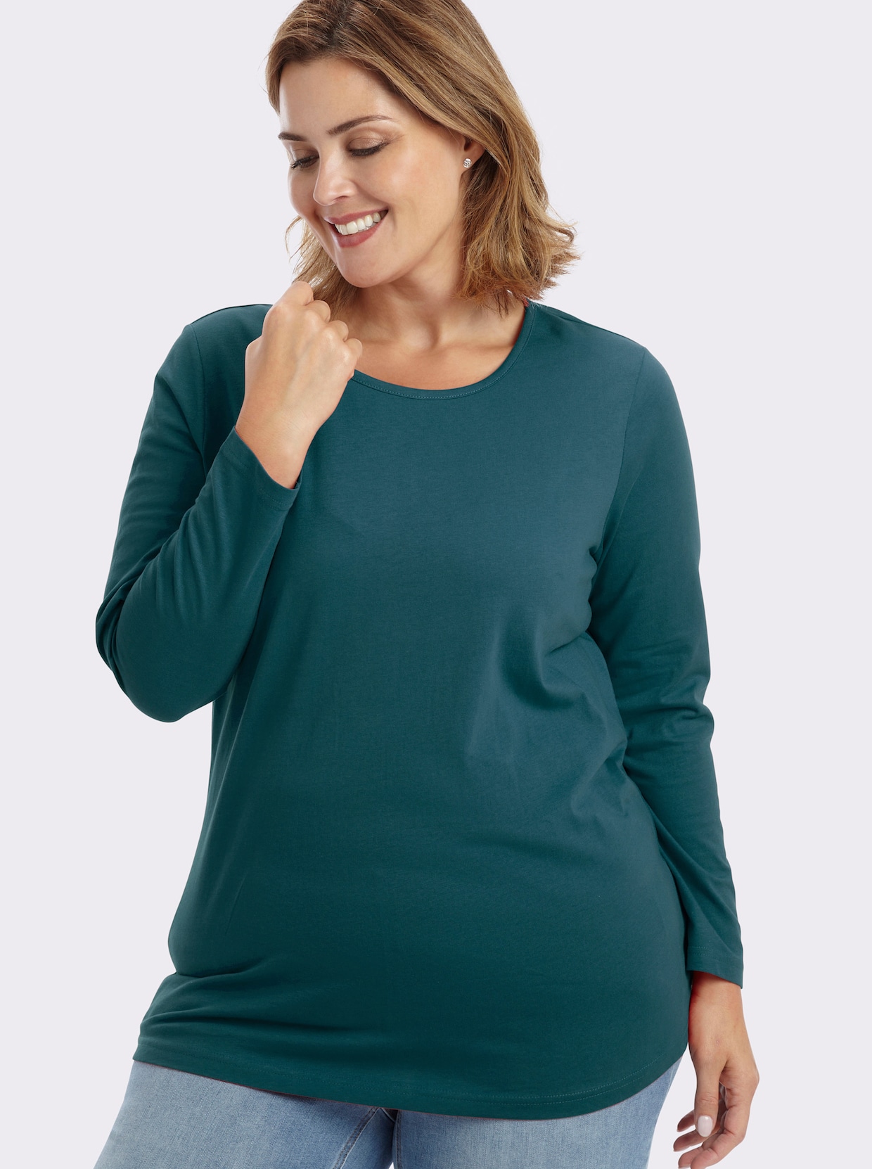 Langarmshirt in weiter Form - petrol