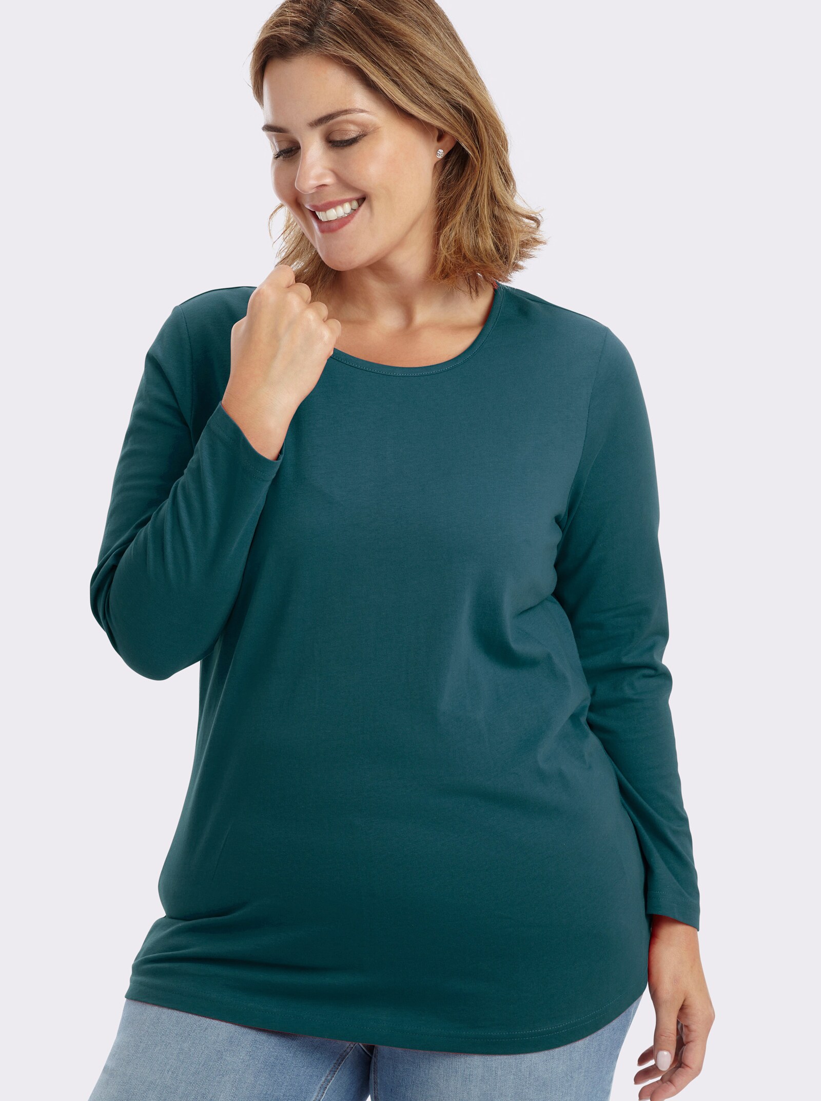 Langarmshirt in weiter Form - petrol