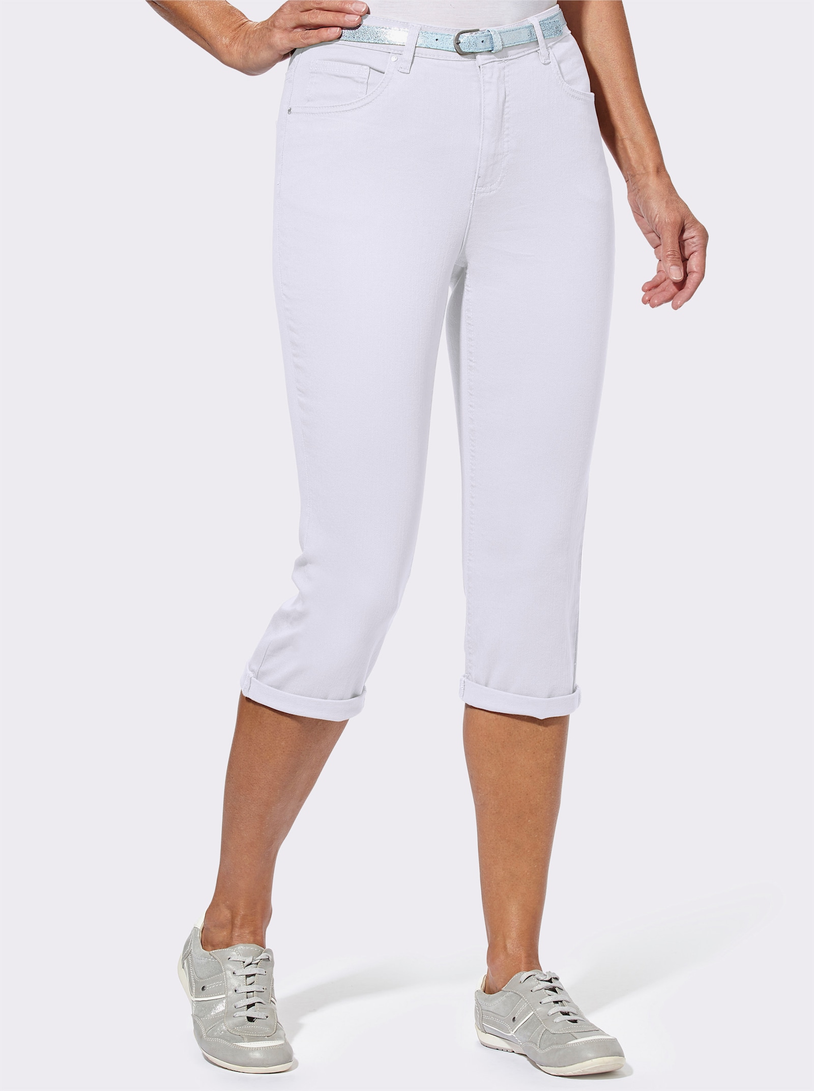 Capri-jeans inclusief ceintuur - wit