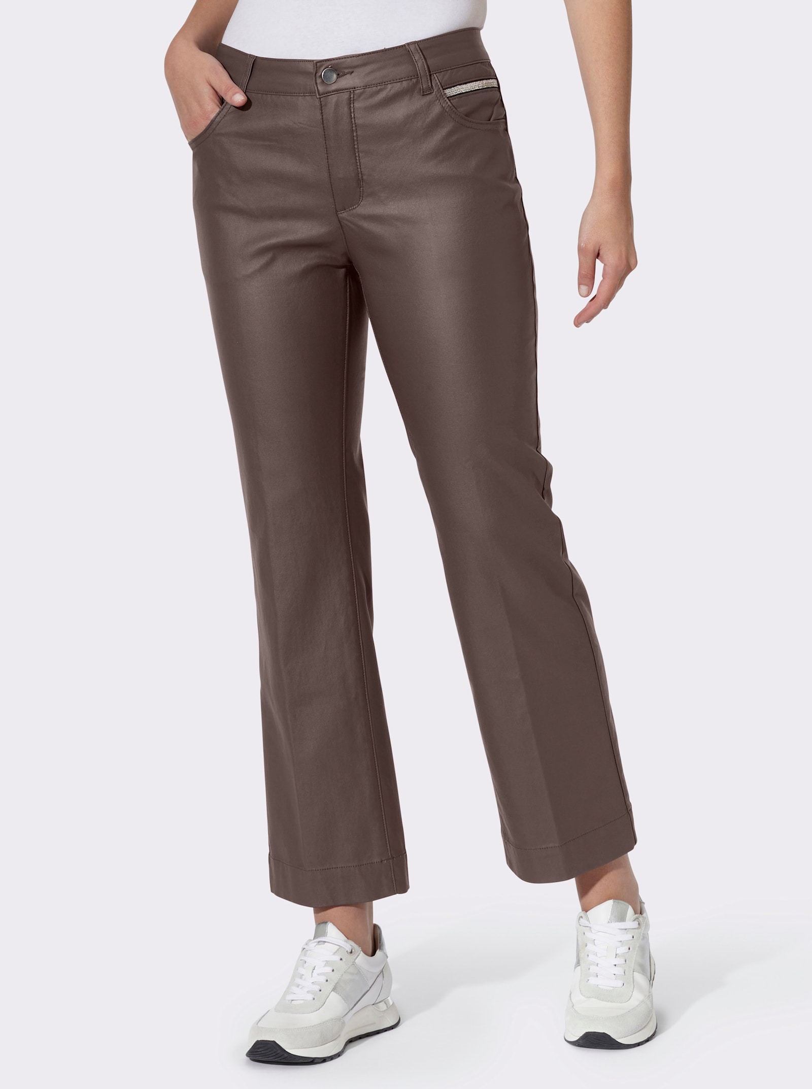 heine Ankle-Jeans mit Glanz-Beschichtung - schoko