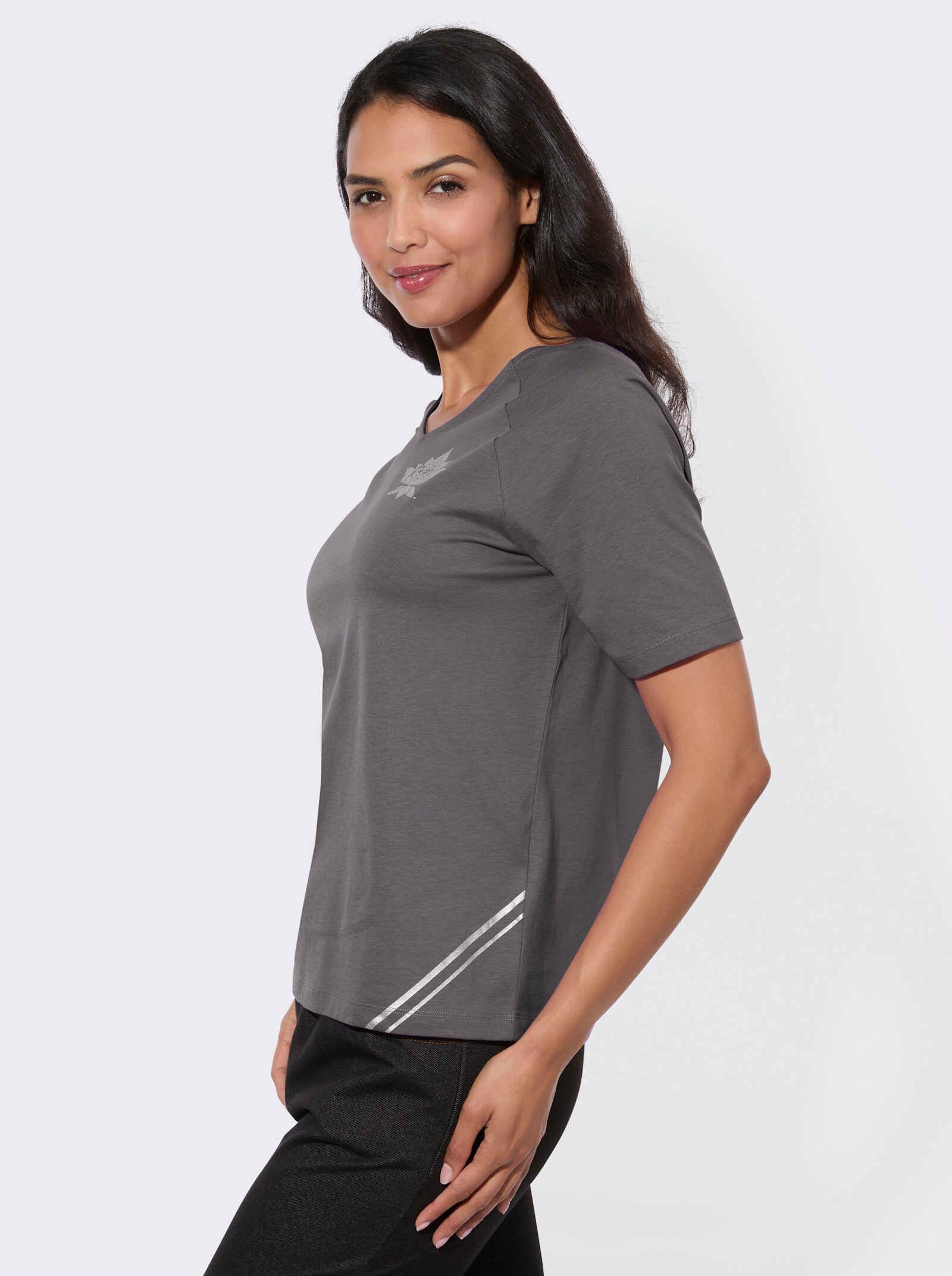 Kurzarmshirt mit Foliendruck - anthrazit