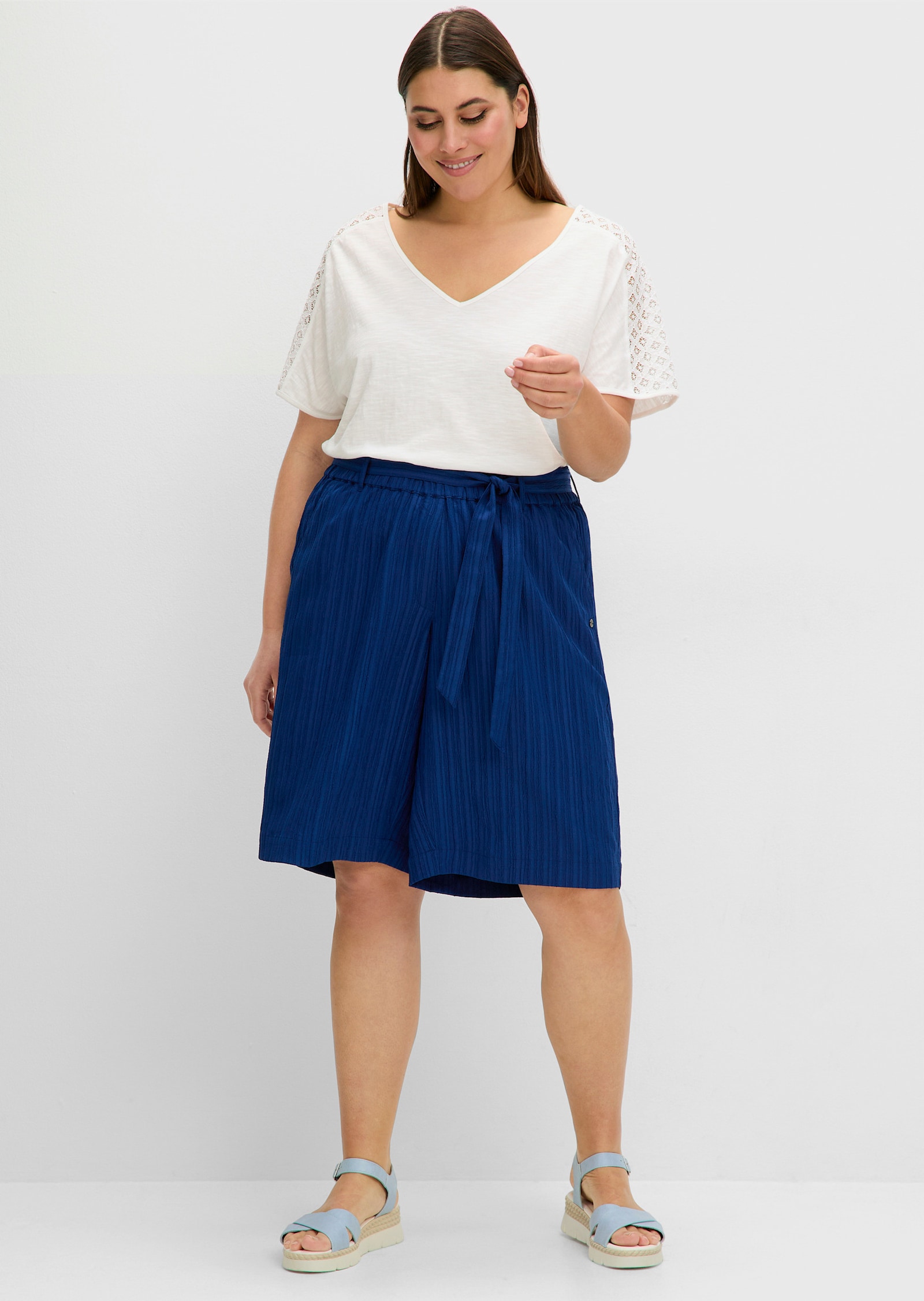 sheego Kurzarmshirt mit Spitze - ecru