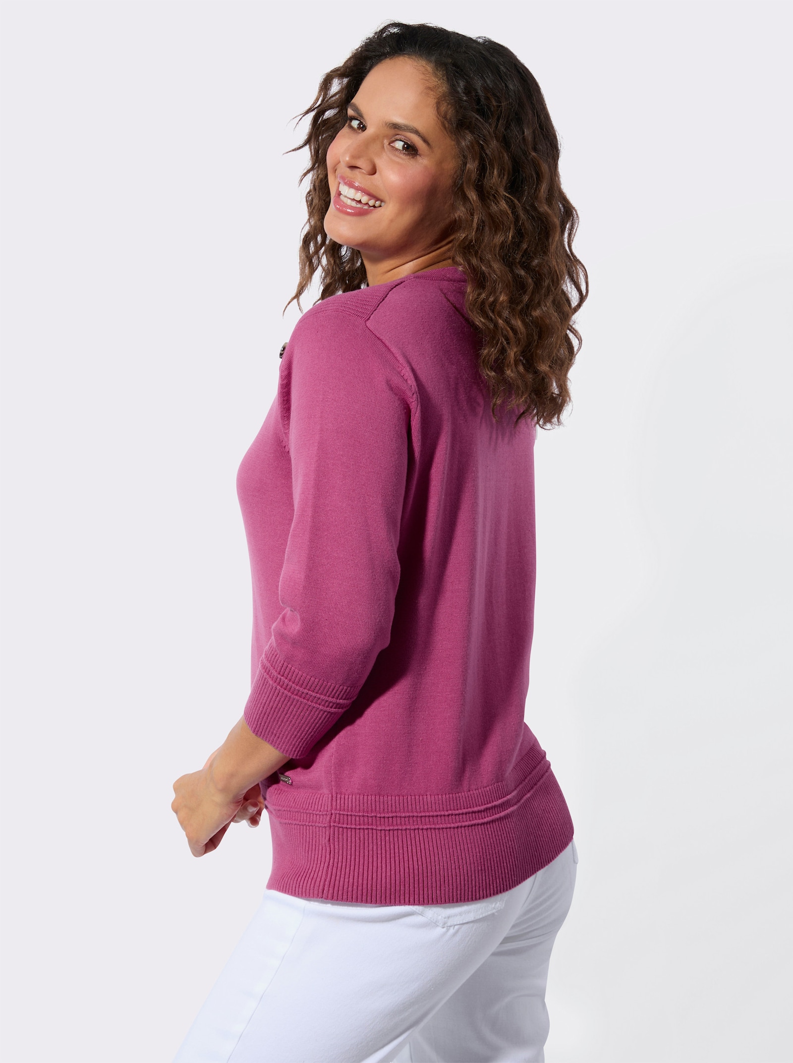 3/4 Arm-Pullover mit Zierknöpfen an der Schulterpartie - erika