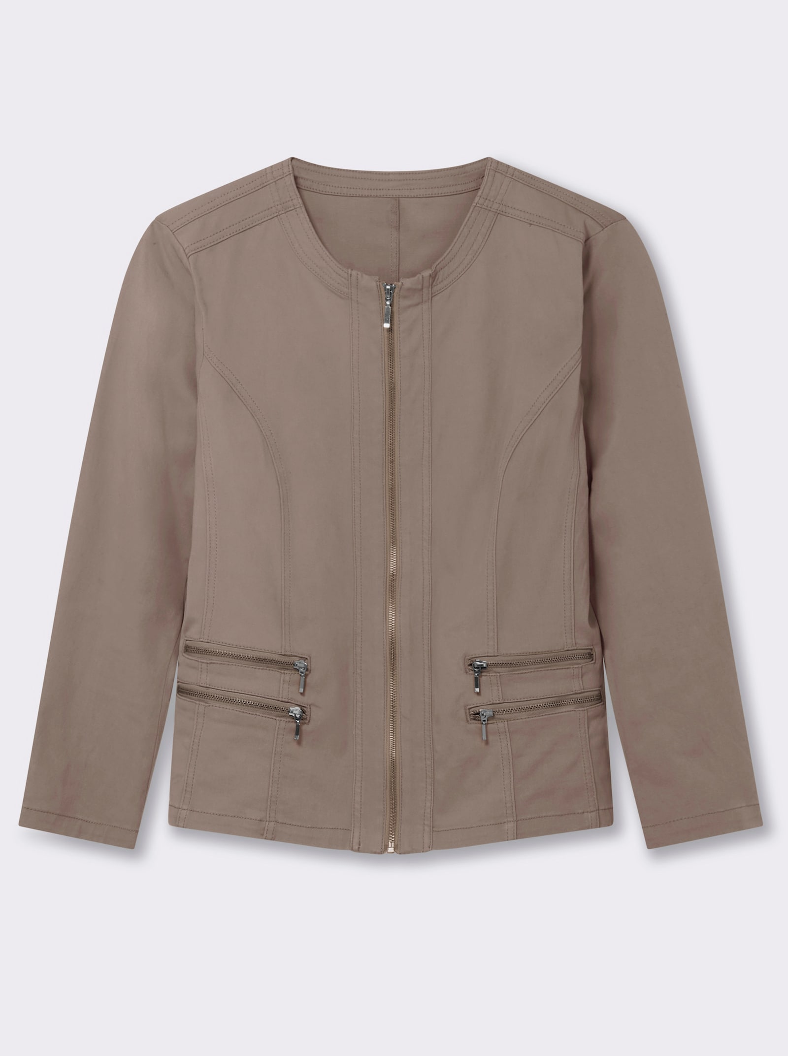 Jeansblazer mit Zier-Reißverschlüssen - taupe