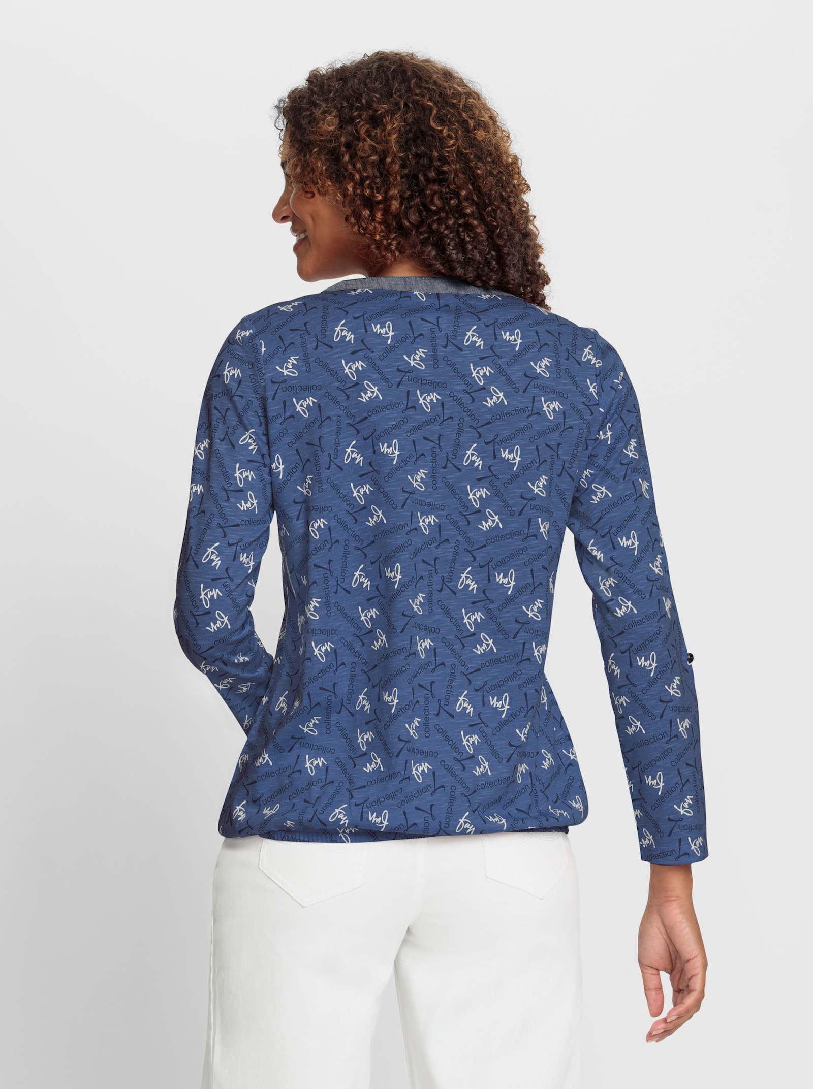 Shirt met opstroopbare mouwen, bedrukt - jeansblauw/marine bedrukt