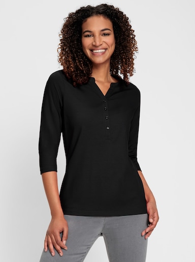 3/4-Arm-Shirt mit offenem V - schwarz