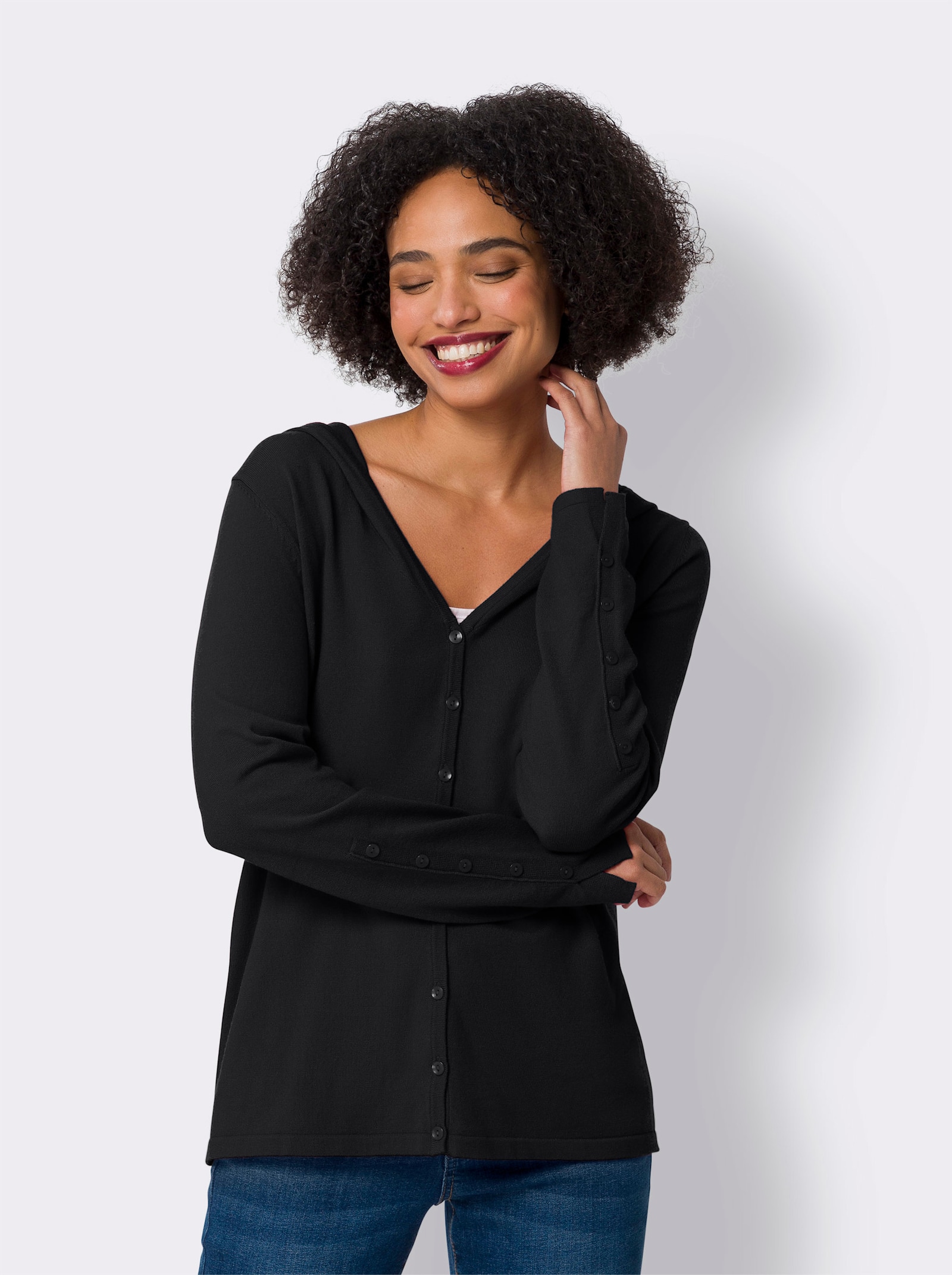 heine Veste à capuche en qualité tricot fin - noir