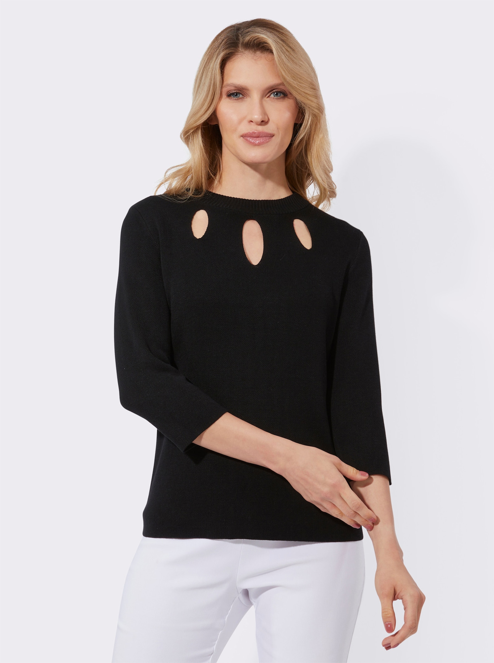 Pullover met 3/4-mouwen van pure viscose - zwart